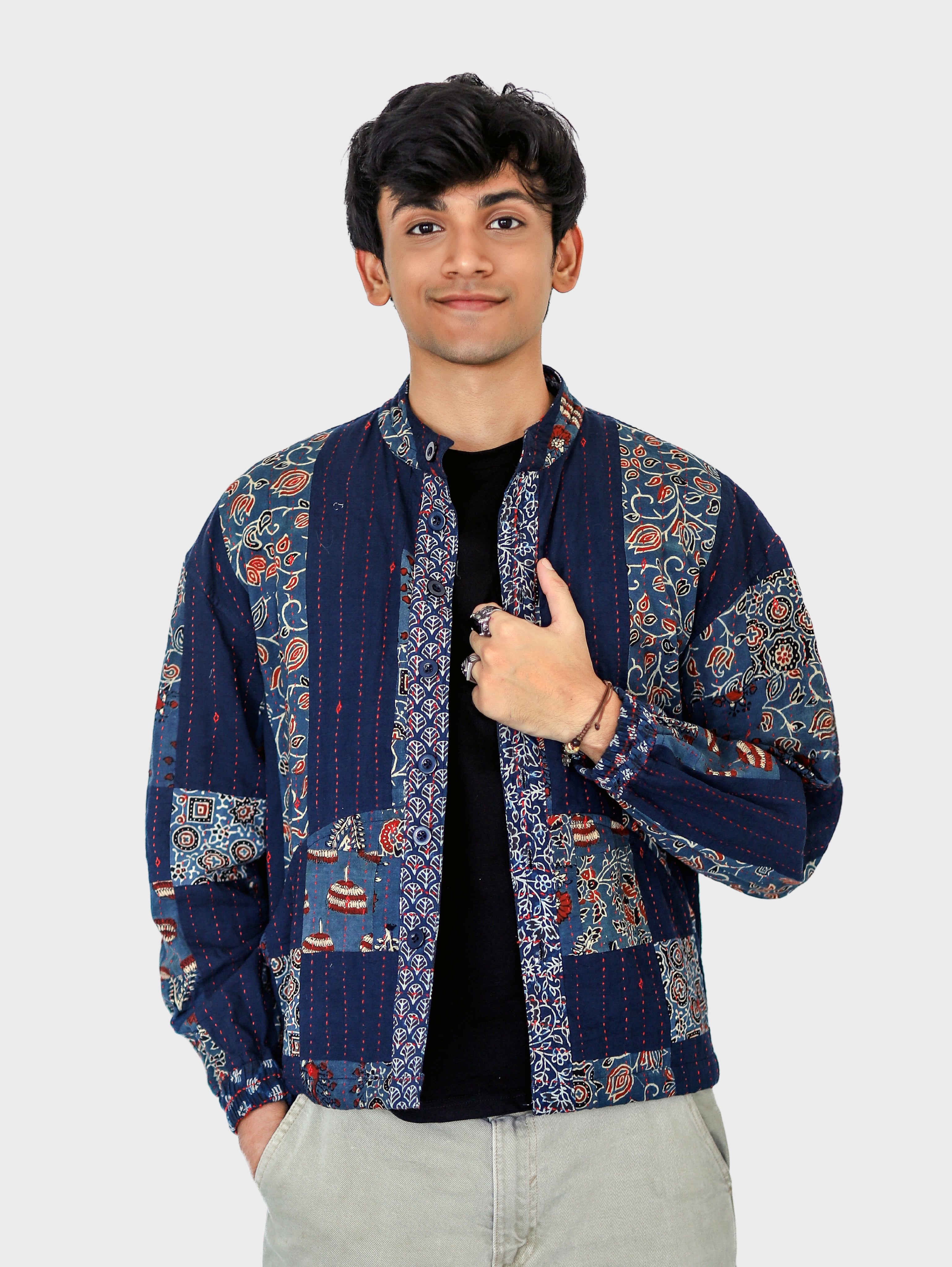 Anjum Ajrakh Print Reversible Bomber Jacket