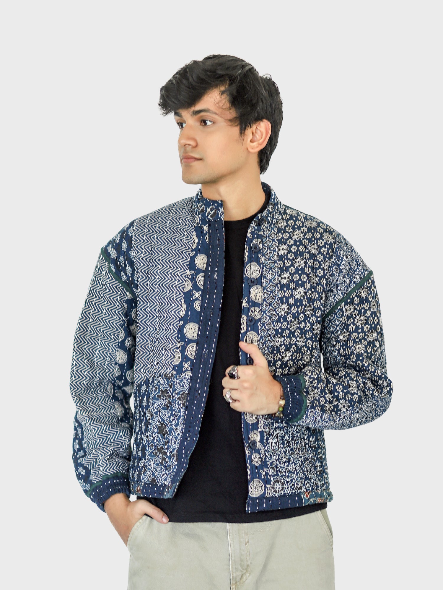 Ruya Ajrakh Print Reversible Bomber Jacket