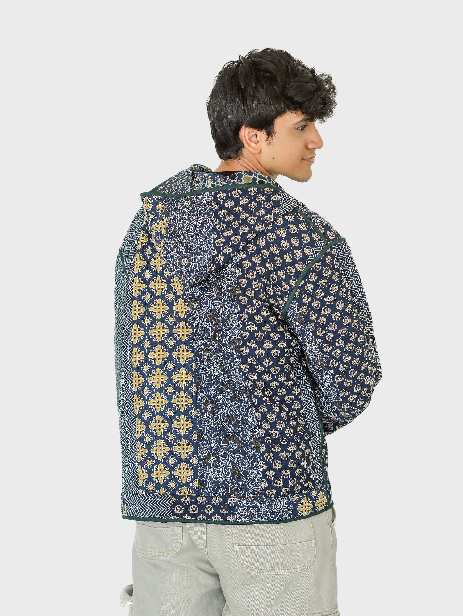 Vayu Ajrakh Print Reversible Hooded Jacket