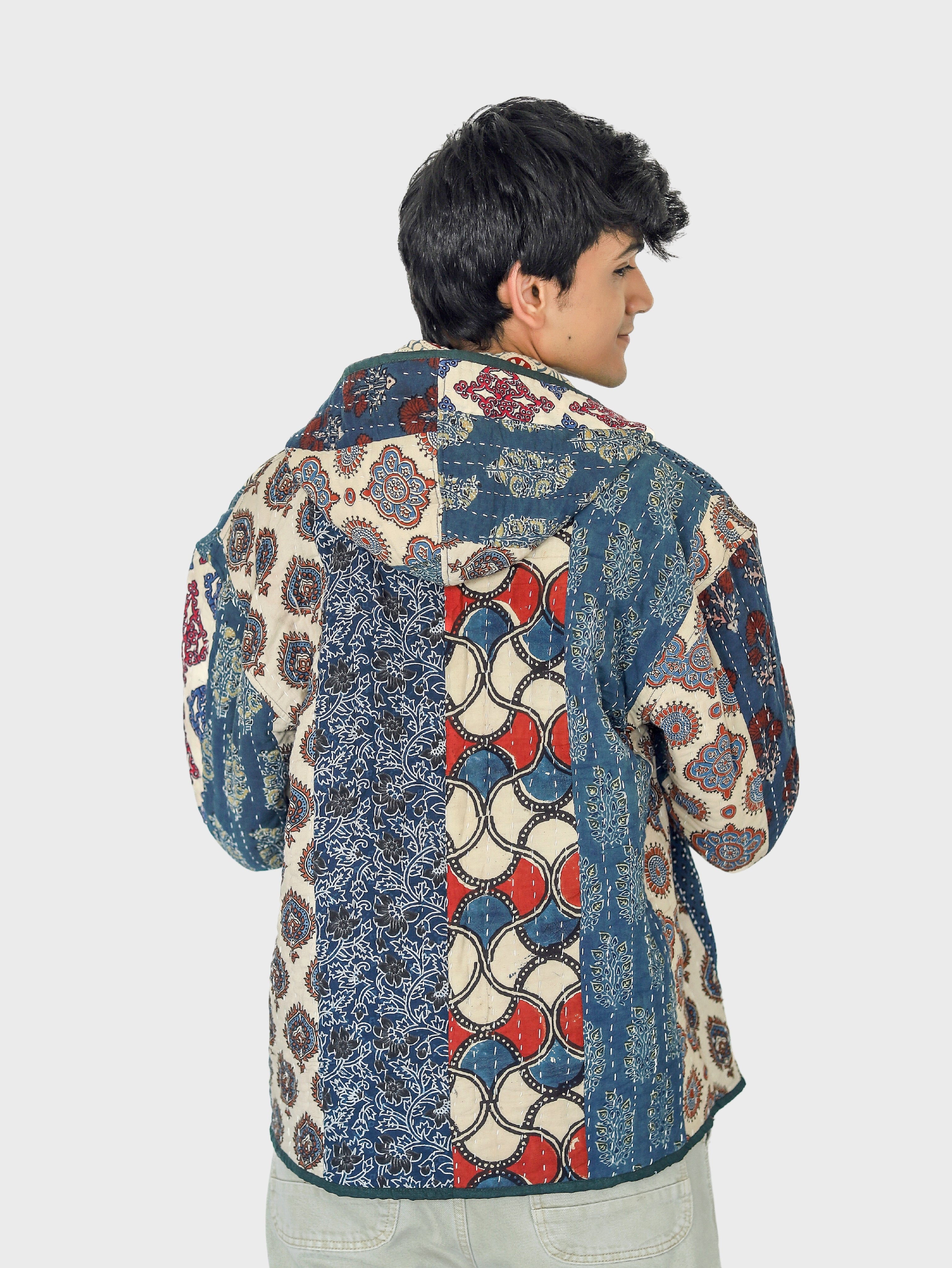 Raha Ajrakh Print Reversible Hooded Jacket