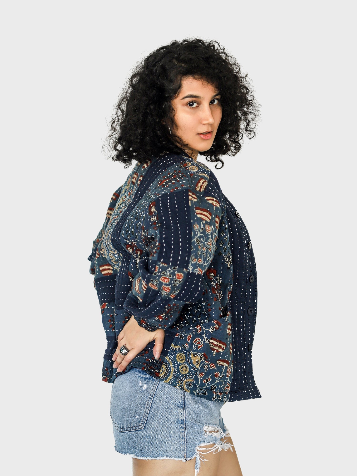 Ruya Ajrakh Print Reversible Bomber Jacket