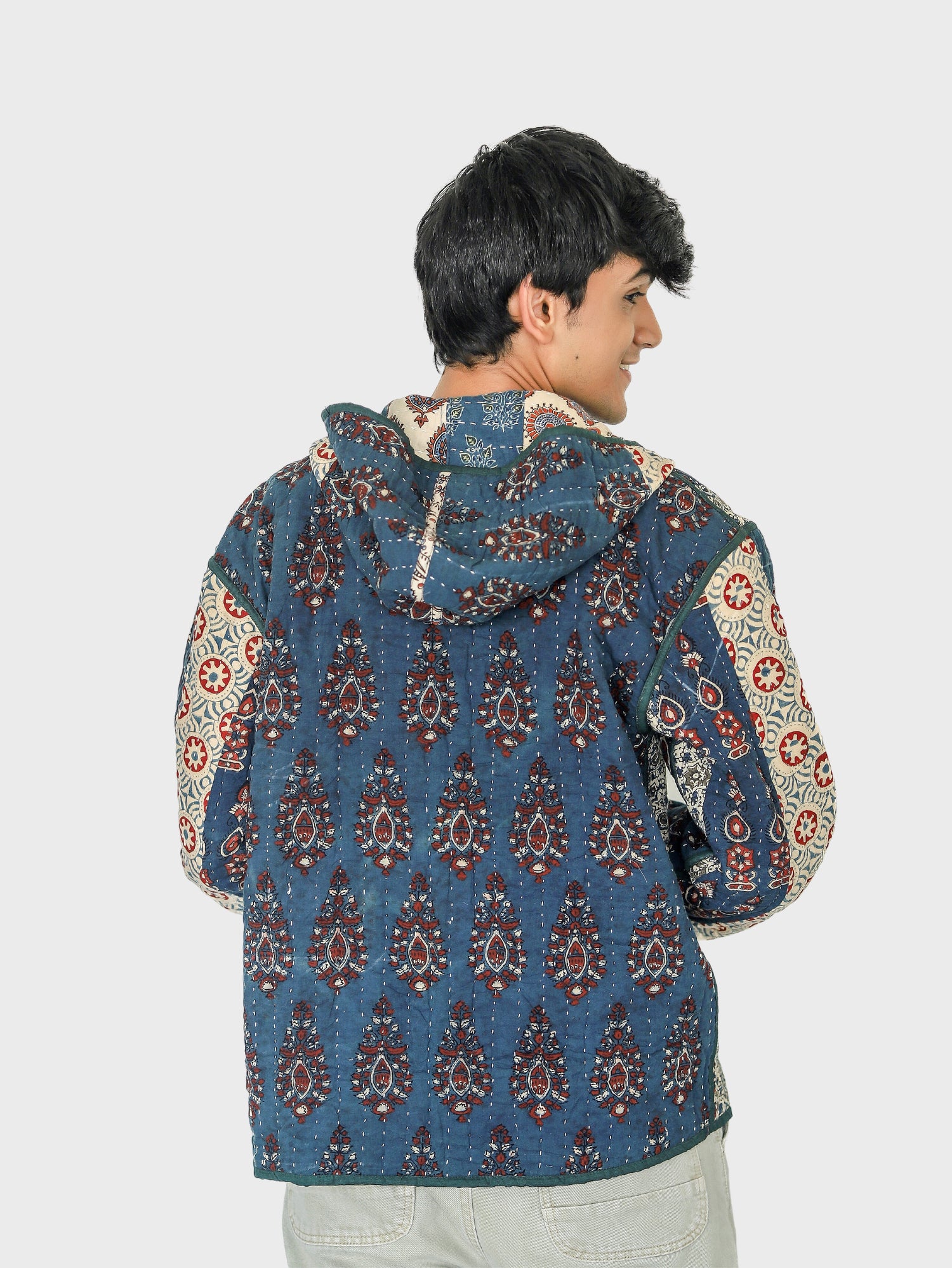 Raha Ajrakh Print Reversible Hooded Jacket