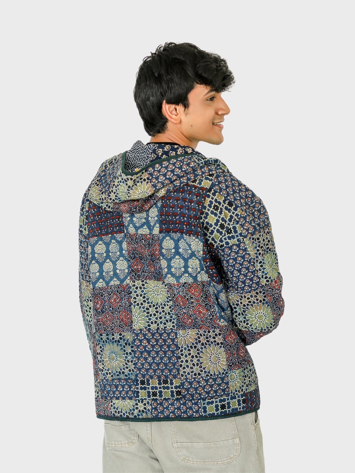 Vayu Ajrakh Print Reversible Hooded Jacket