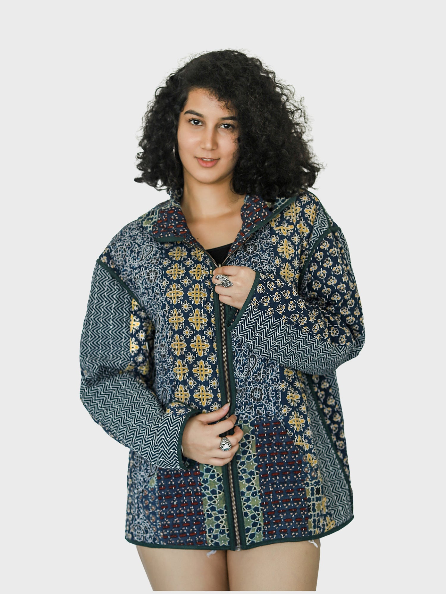 Vayu Ajrakh Print Reversible Hooded Jacket