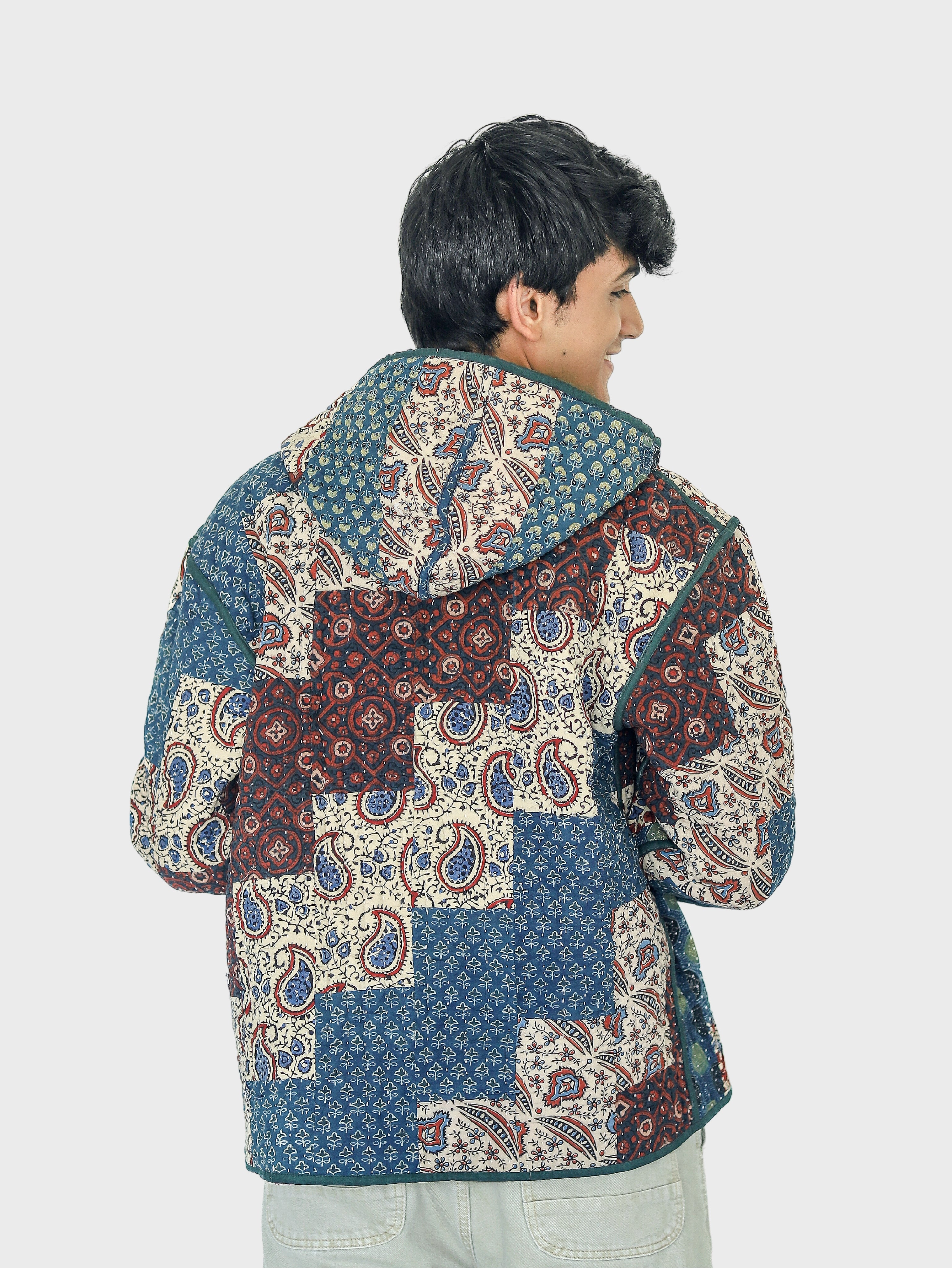 Kubha Ajrakh Print Reversible Hooded Jacket