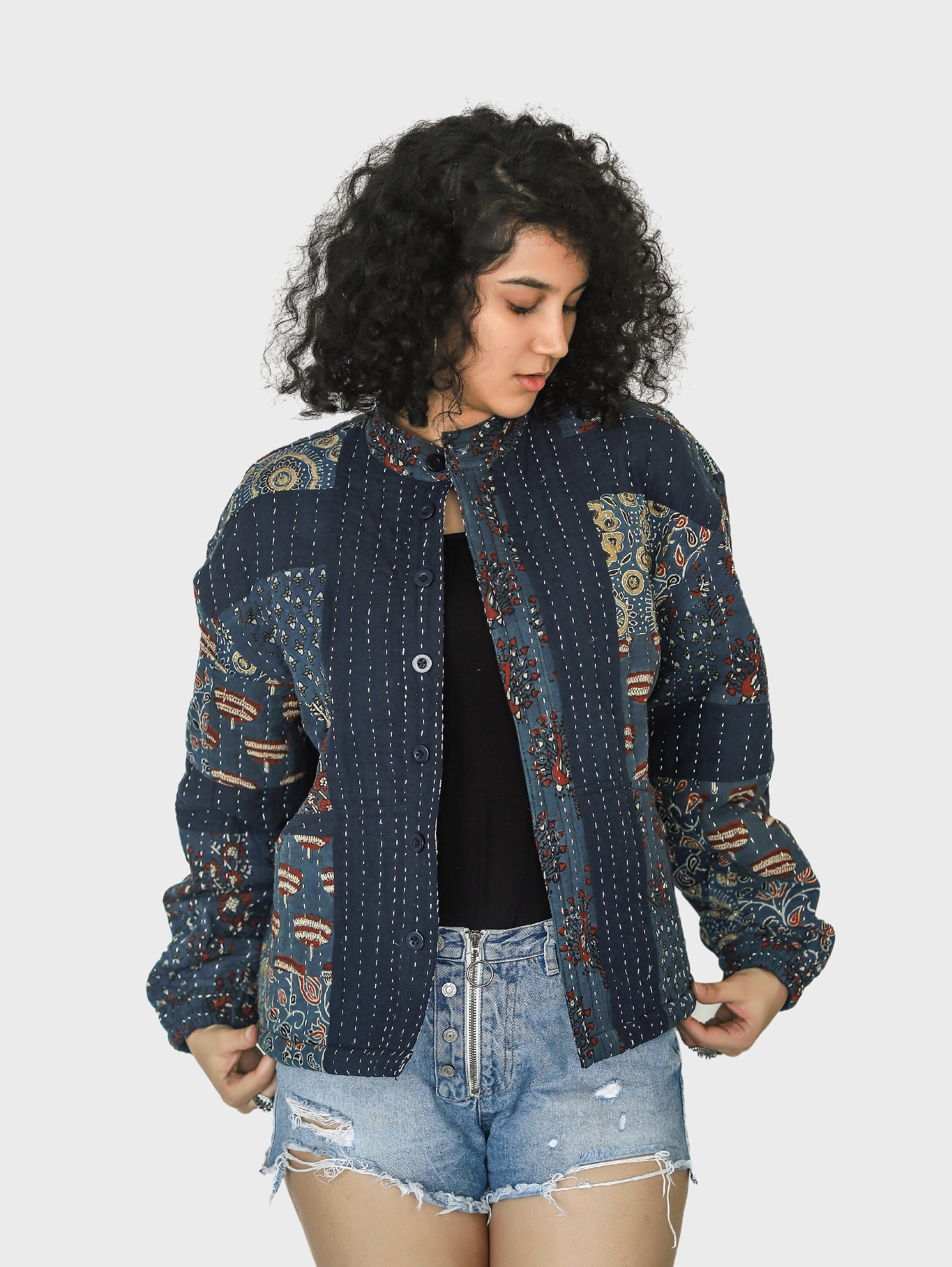 Ruya Ajrakh Print Reversible Bomber Jacket