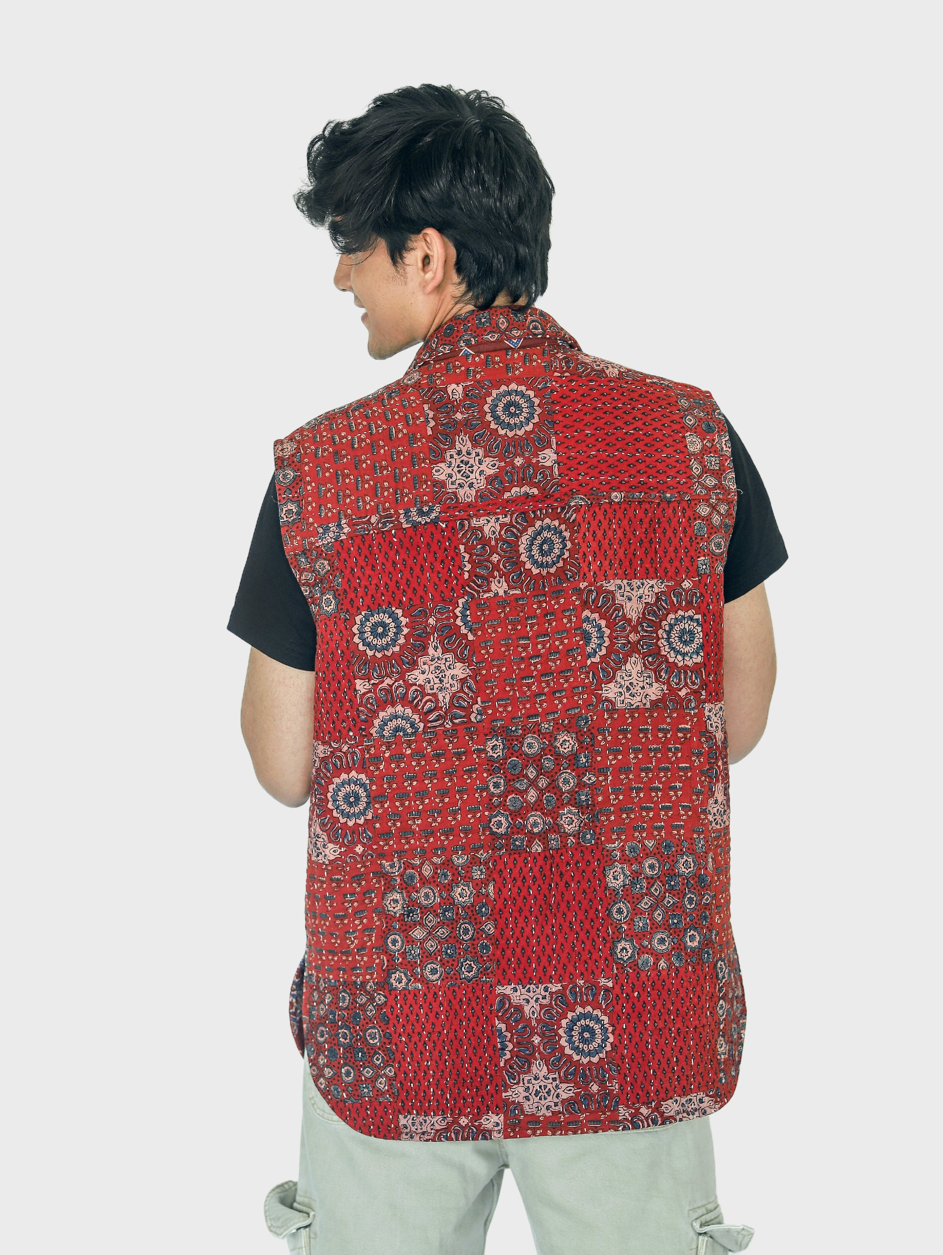 Geru Ajrakh Print Reversible Sleeveless Jacket