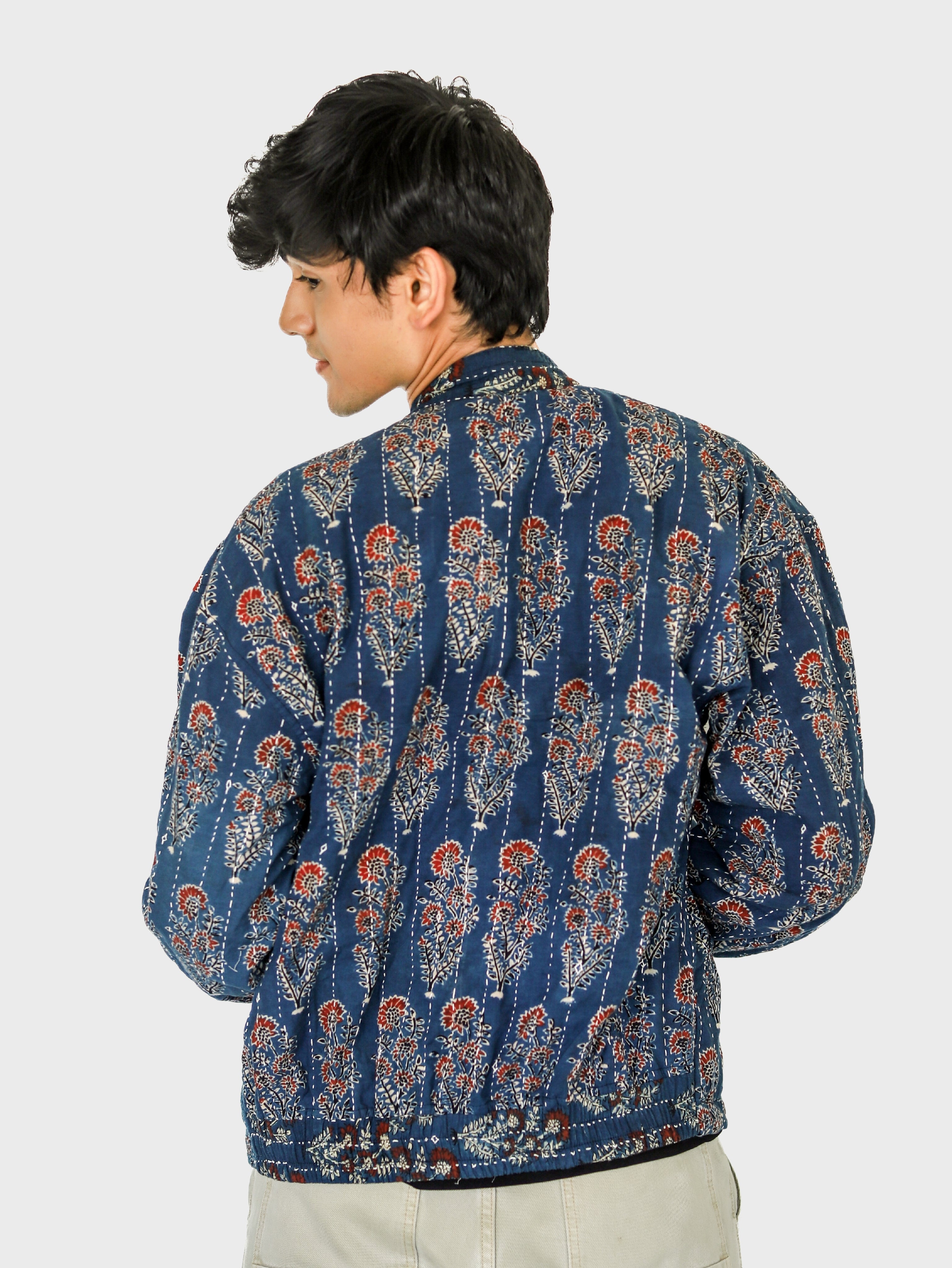 Dhara Ajrakh Print Reversible Bomber Jacket