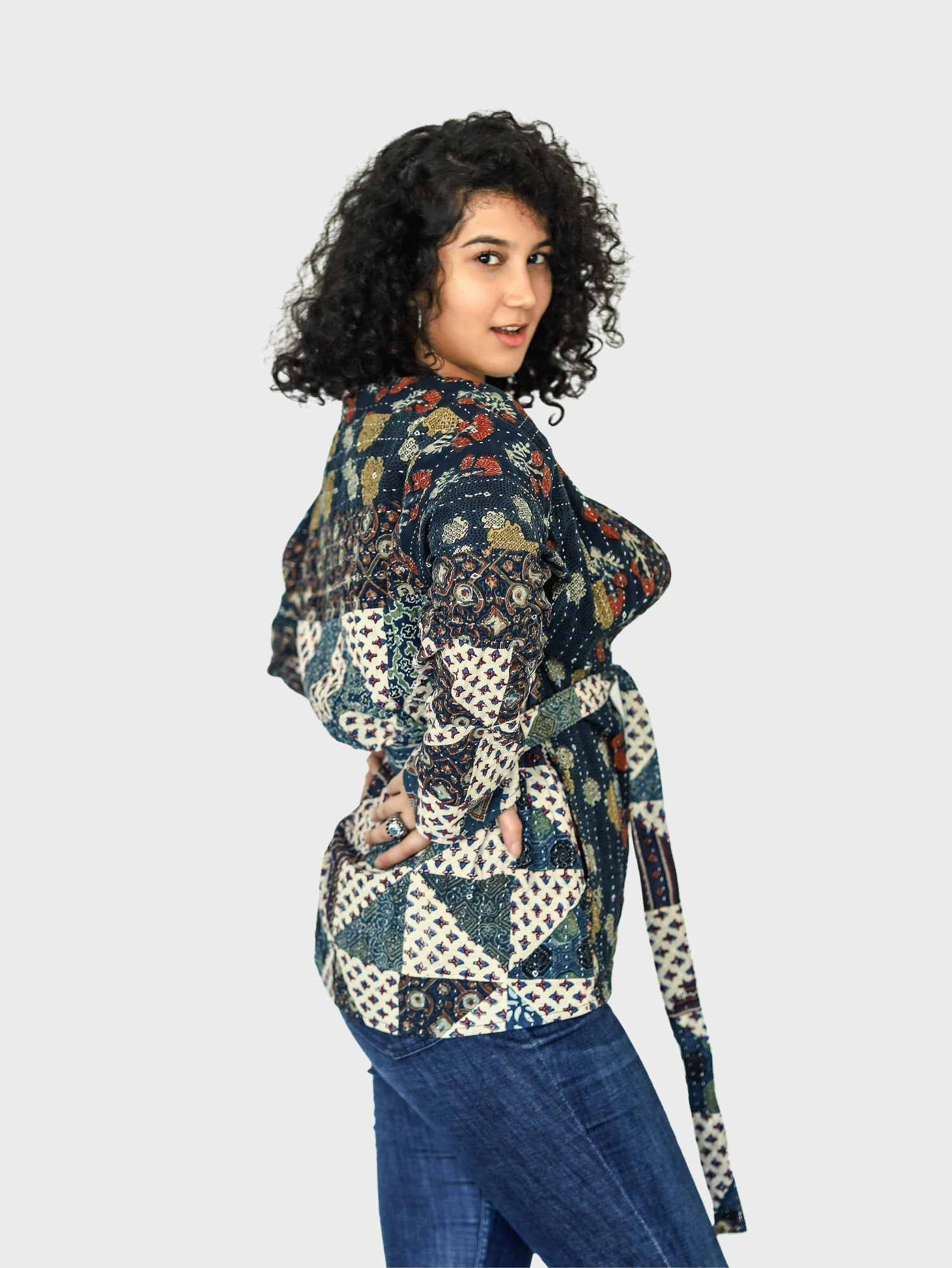 Avah Ajrakh Print Reversible Shrug Jacket