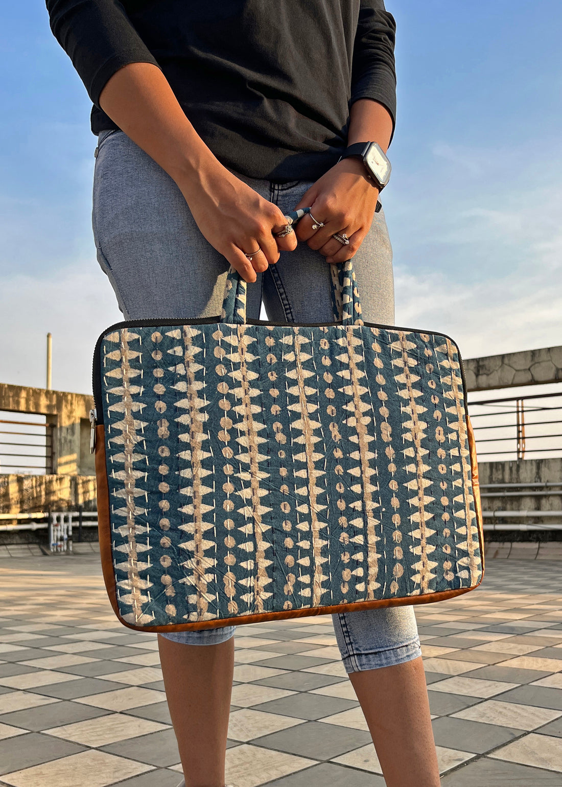 AVNI - Dabu Handblock Printed Indigo Laptop Bag