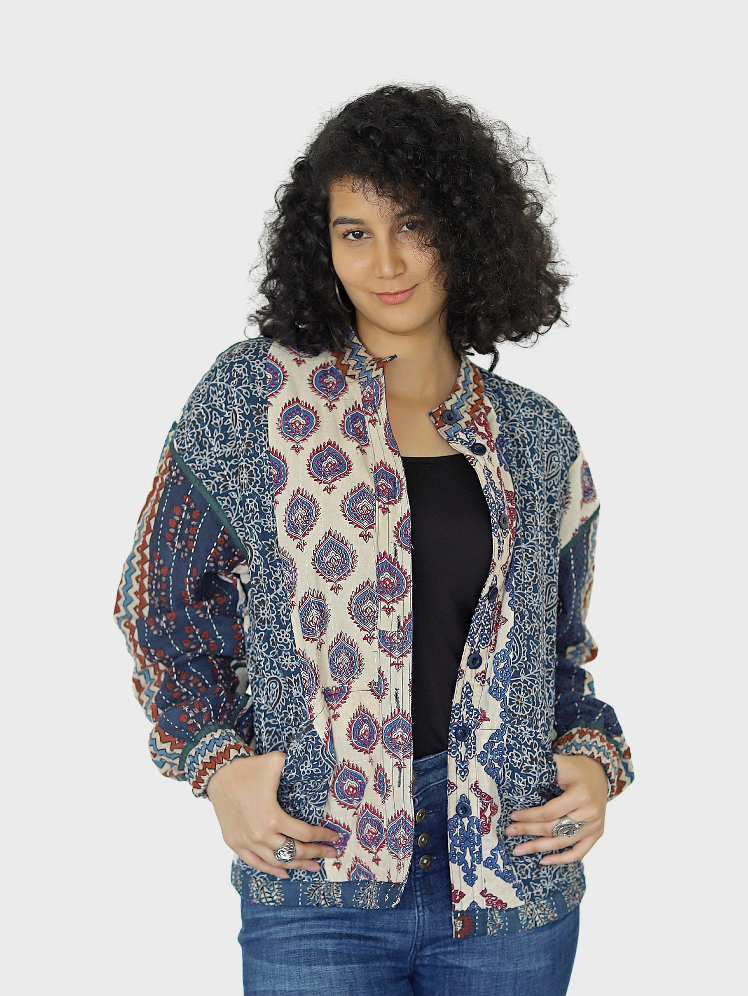 Dhara Ajrakh Print Reversible Bomber Jacket