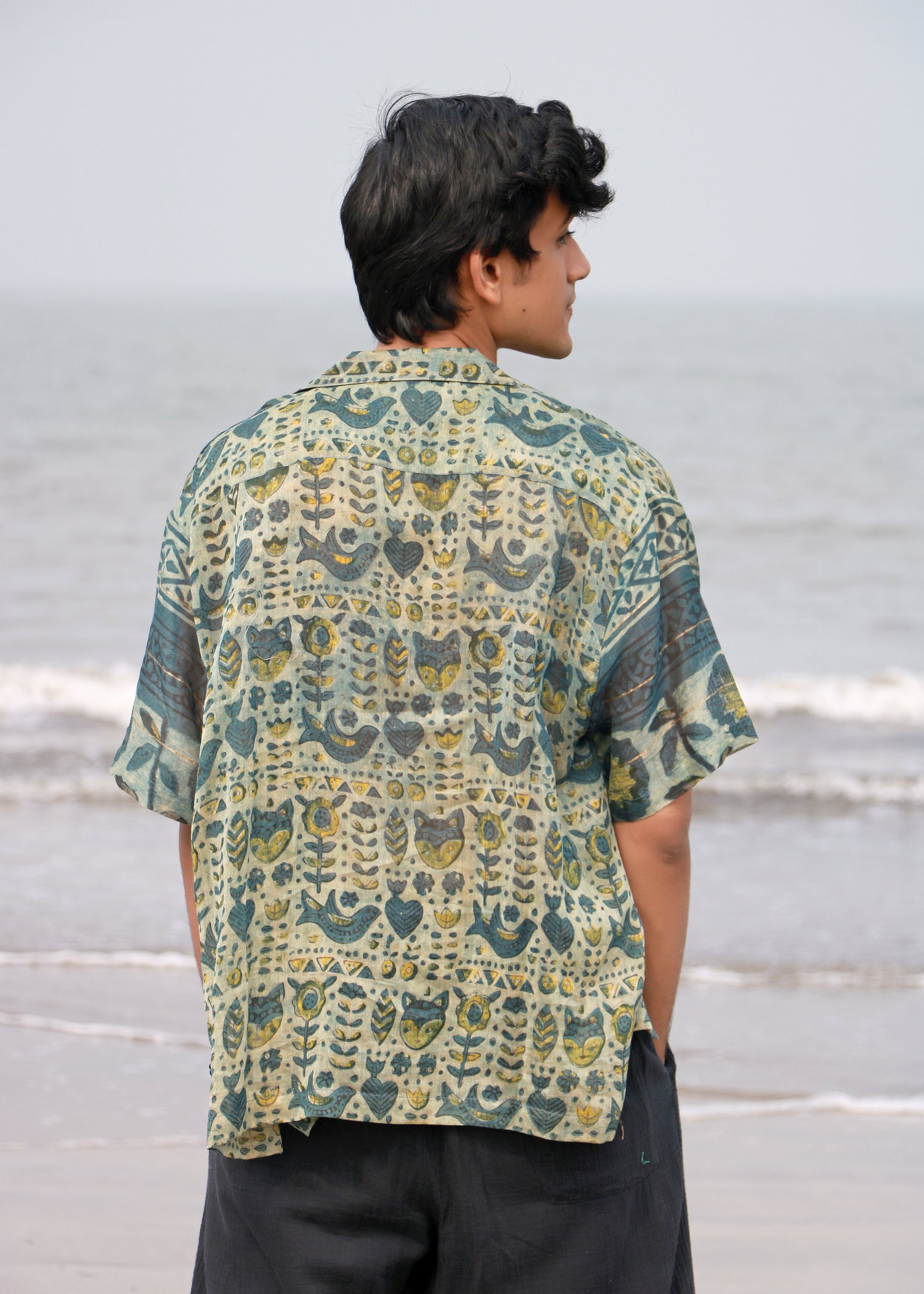 Sahel Ajrakh Print Silk Unisex Shirt