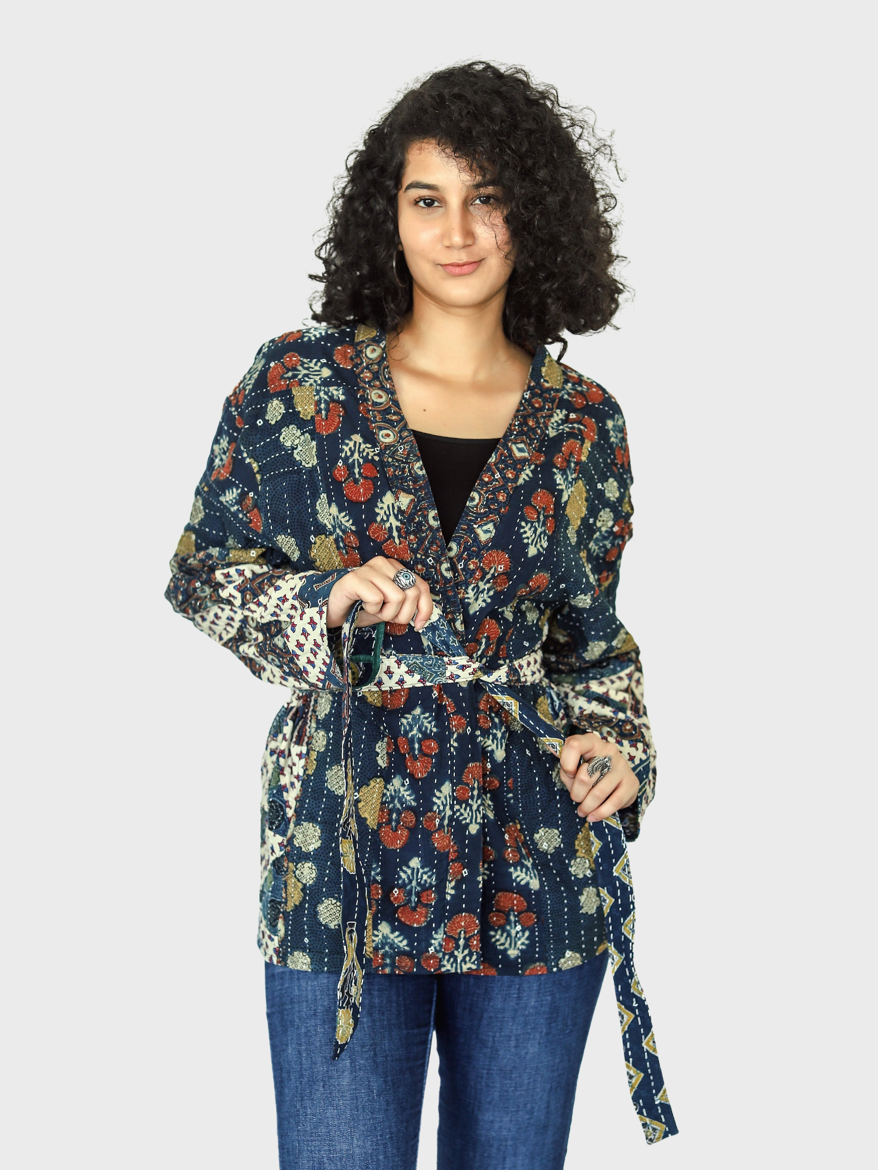 Avah Ajrakh Print Reversible Shrug Jacket