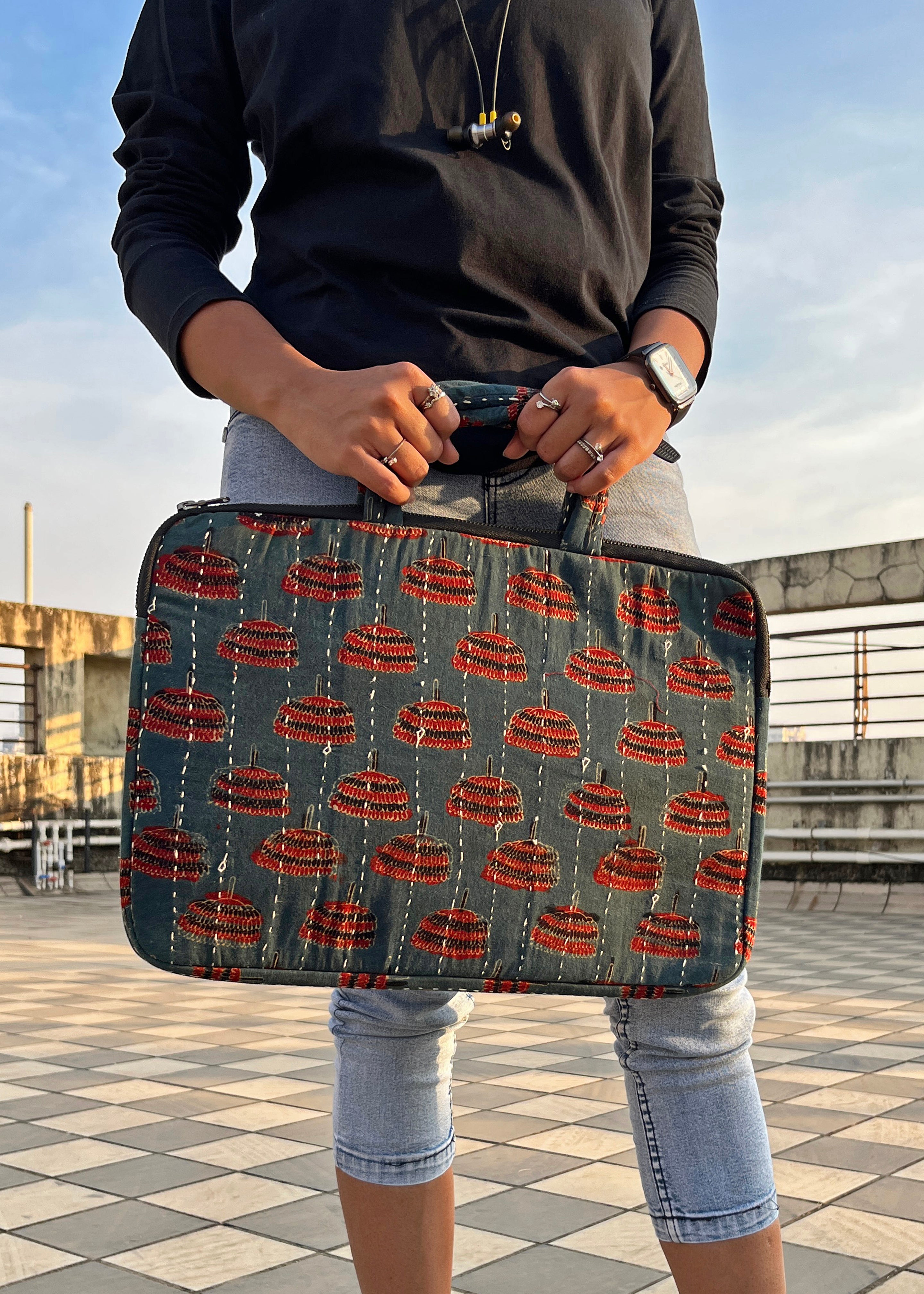 JHUMAR - Ajrakh Handblock Printed Laptop Bag