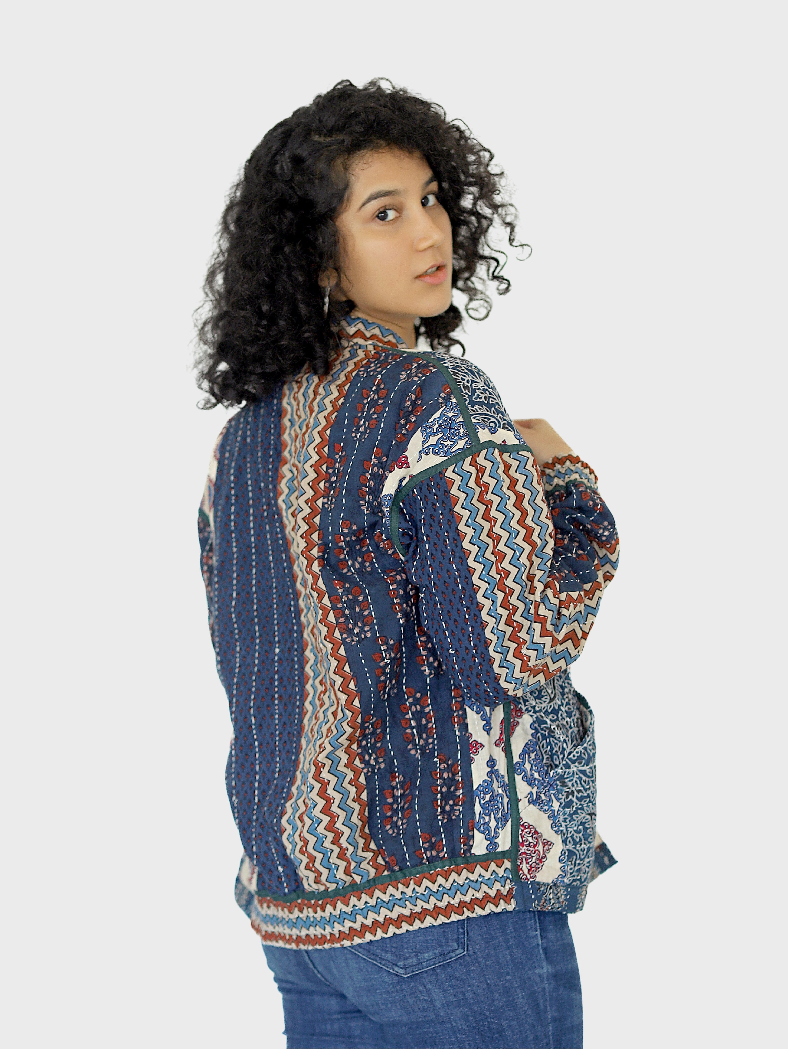 Dhara Ajrakh Print Reversible Bomber Jacket