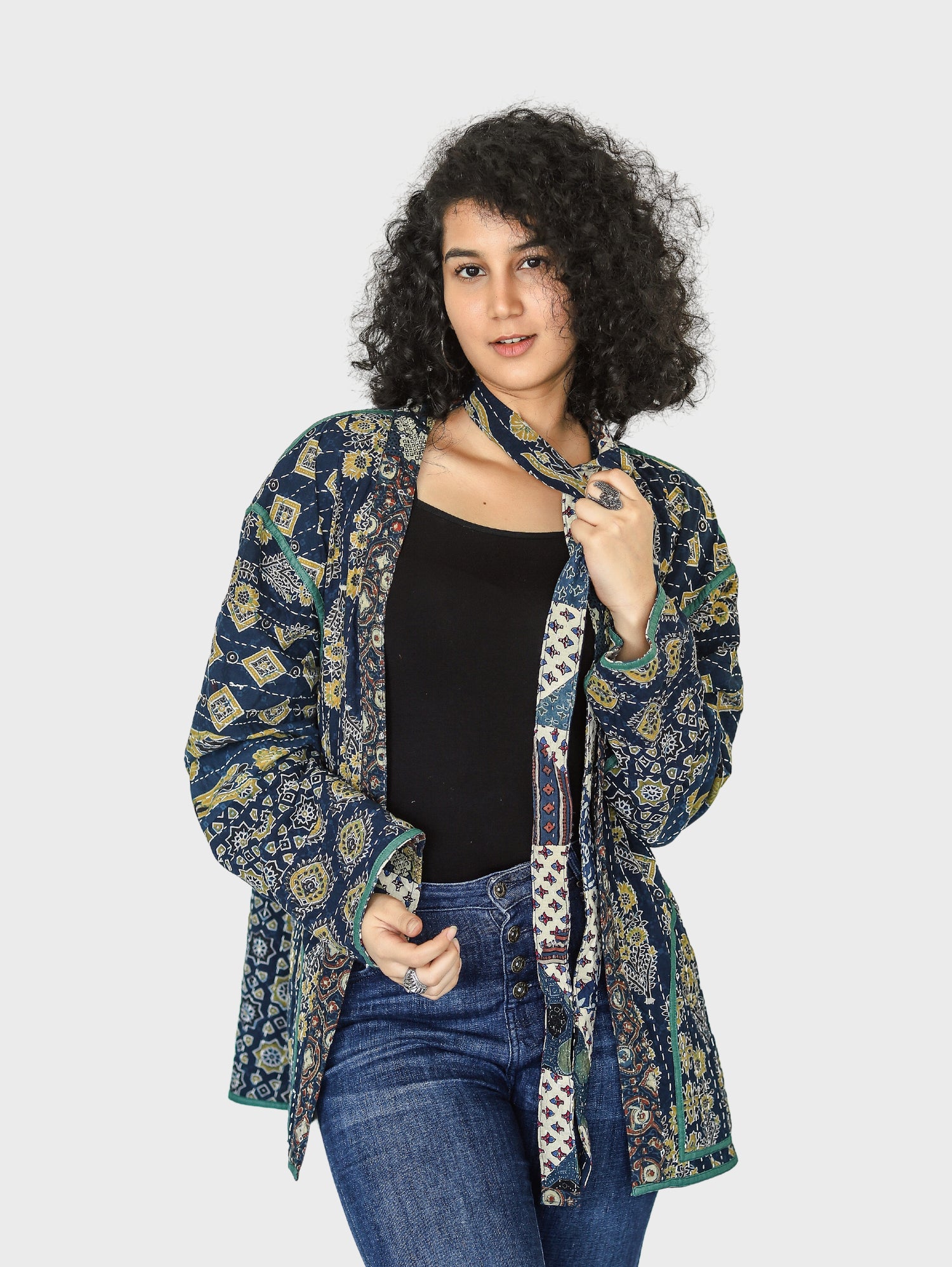 Avah Ajrakh Print Reversible Shrug Jacket