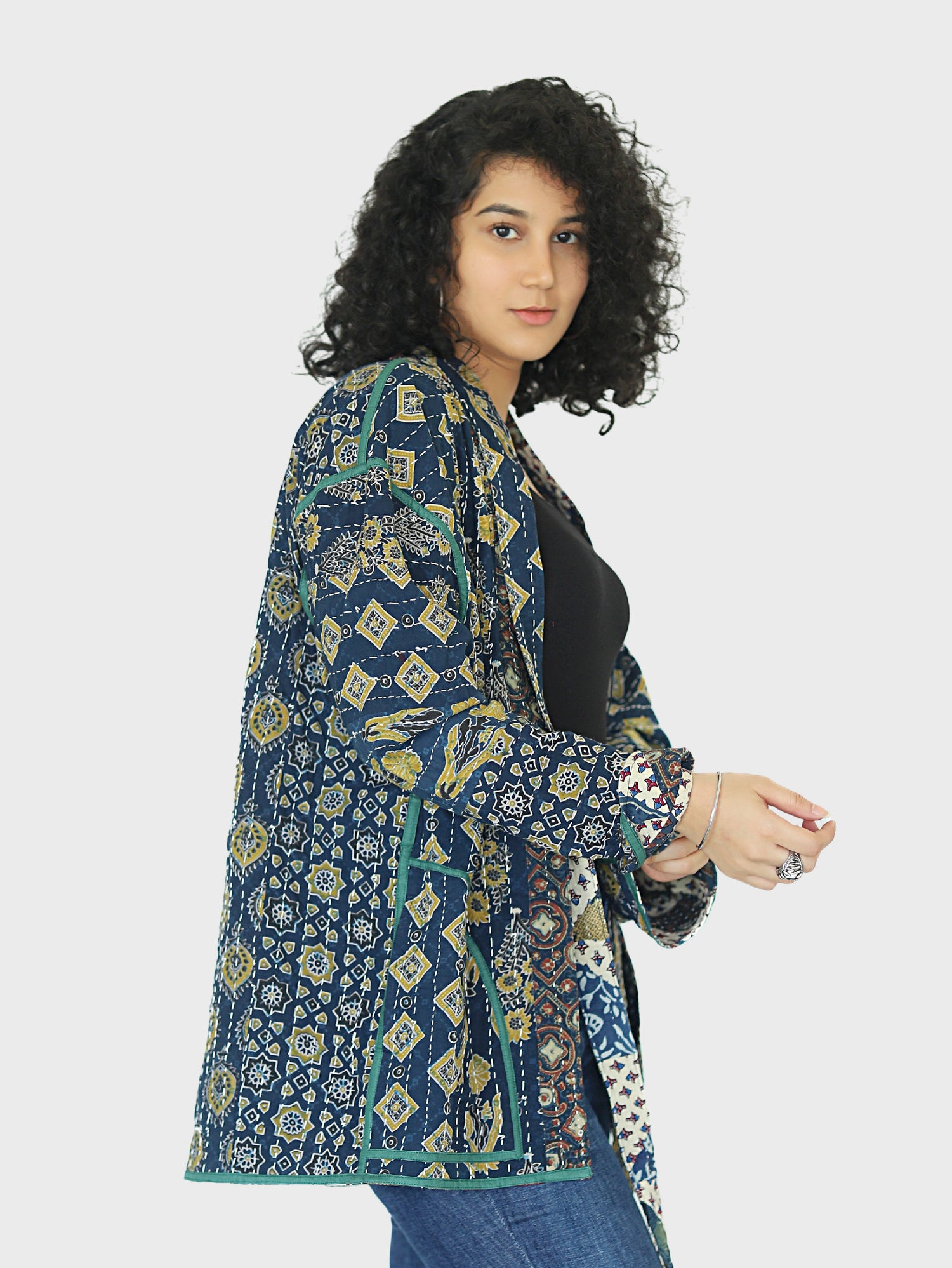 Avah Ajrakh Print Reversible Shrug Jacket