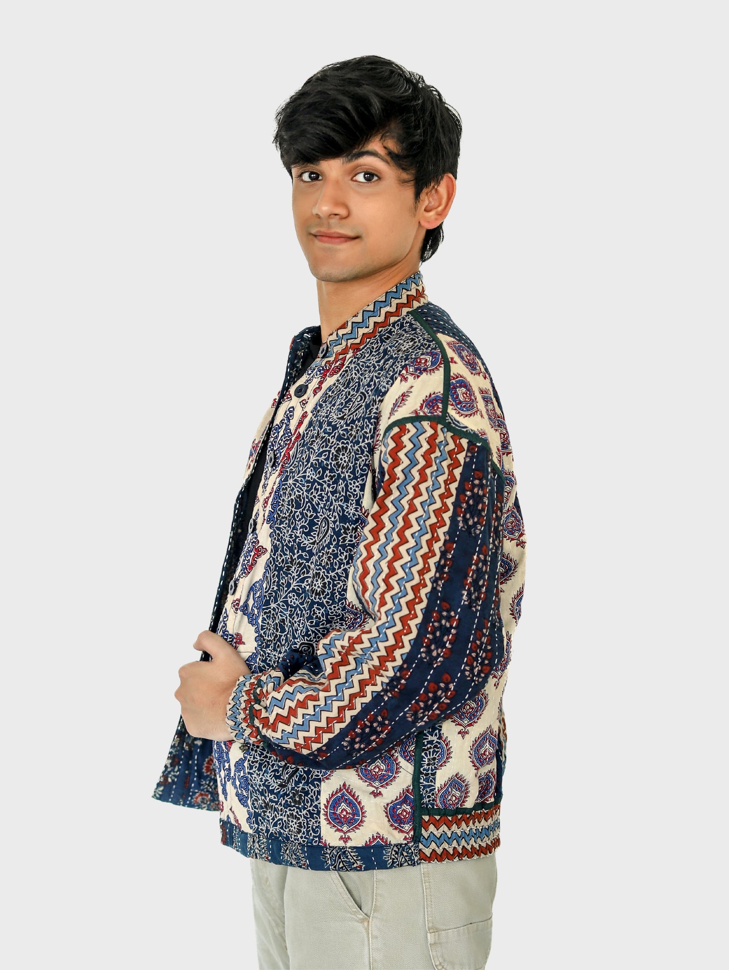 Dhara Ajrakh Print Reversible Bomber Jacket