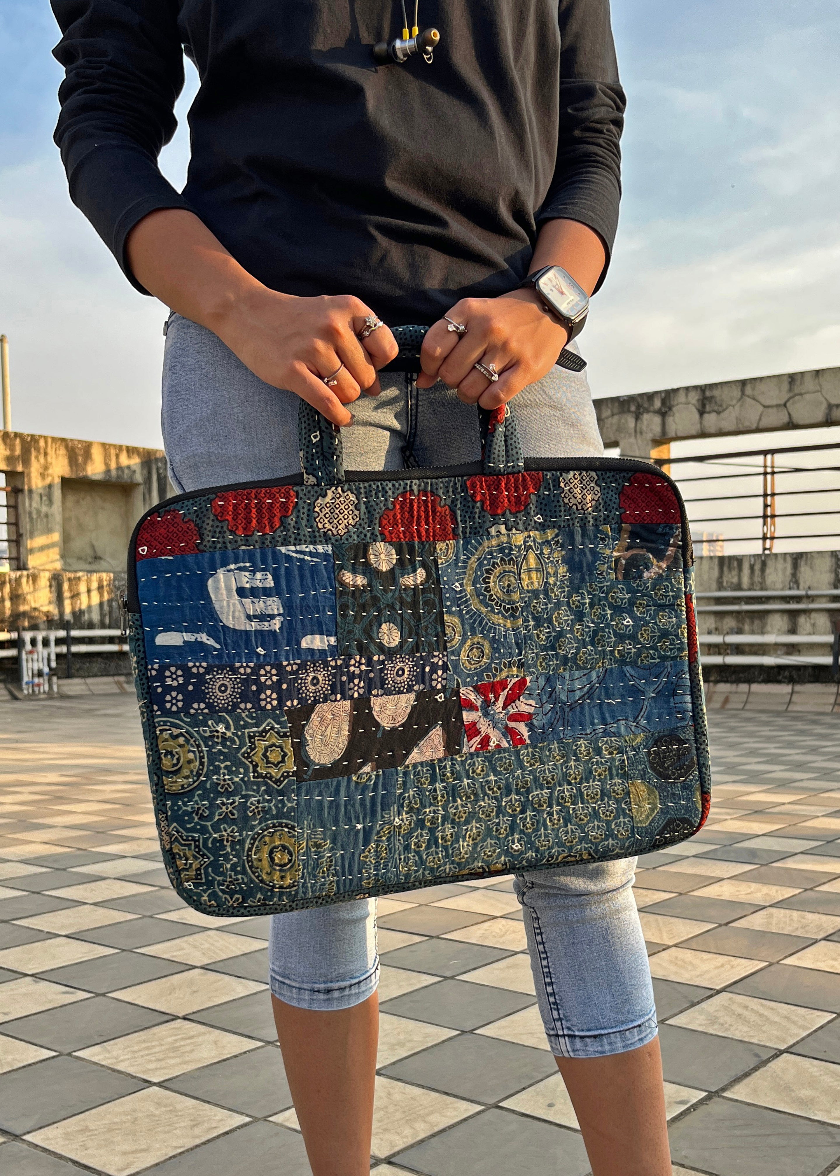 DHADKI - Ajrakh Patchwork Laptop Bag