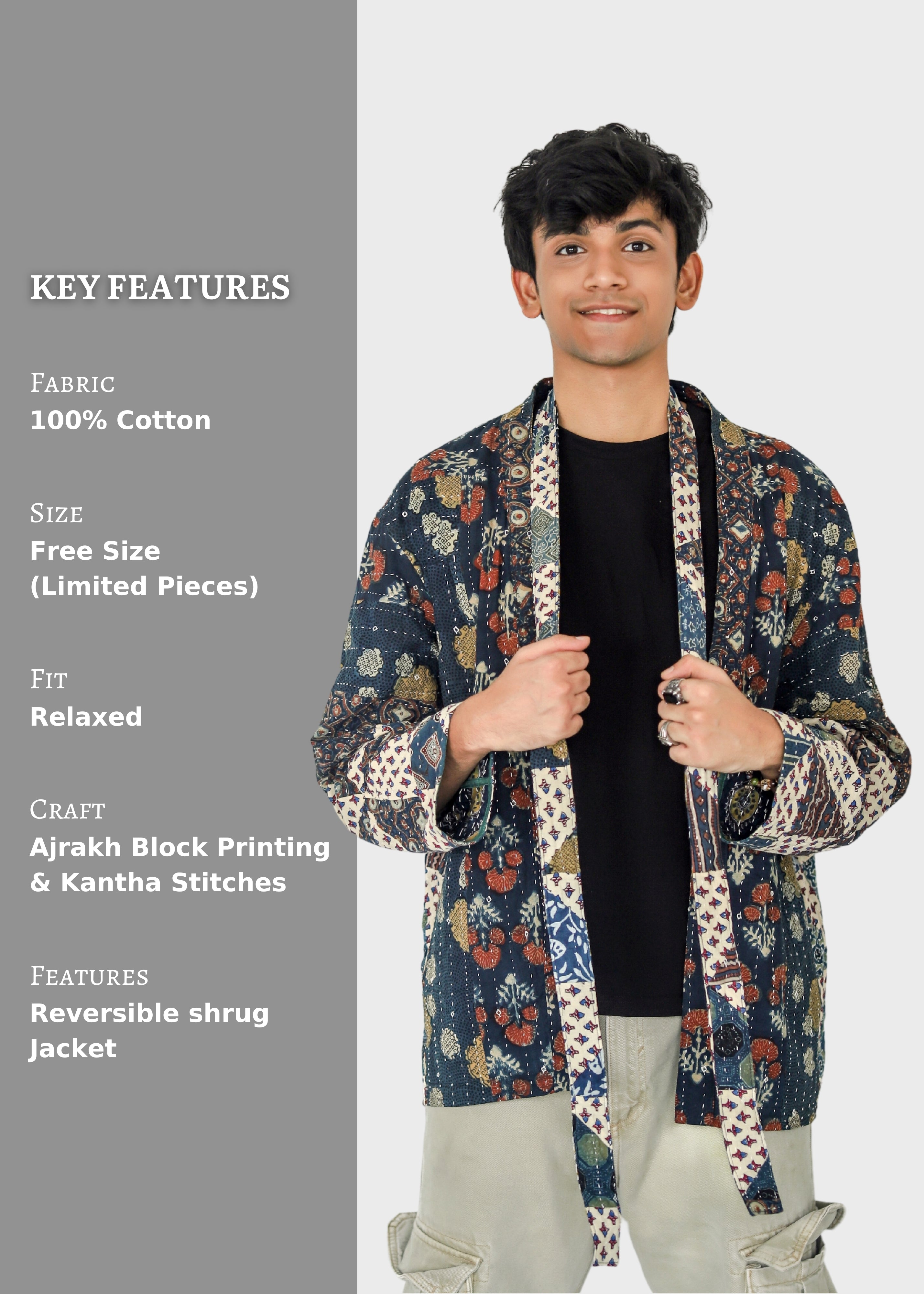 Avah Ajrakh Print Reversible Shrug Jacket