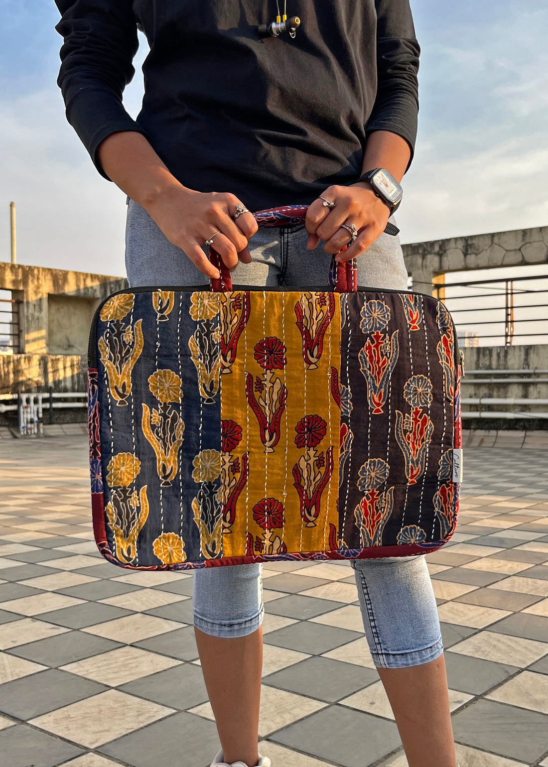 SOSAN - Ajrakh Panelled Laptop Bag