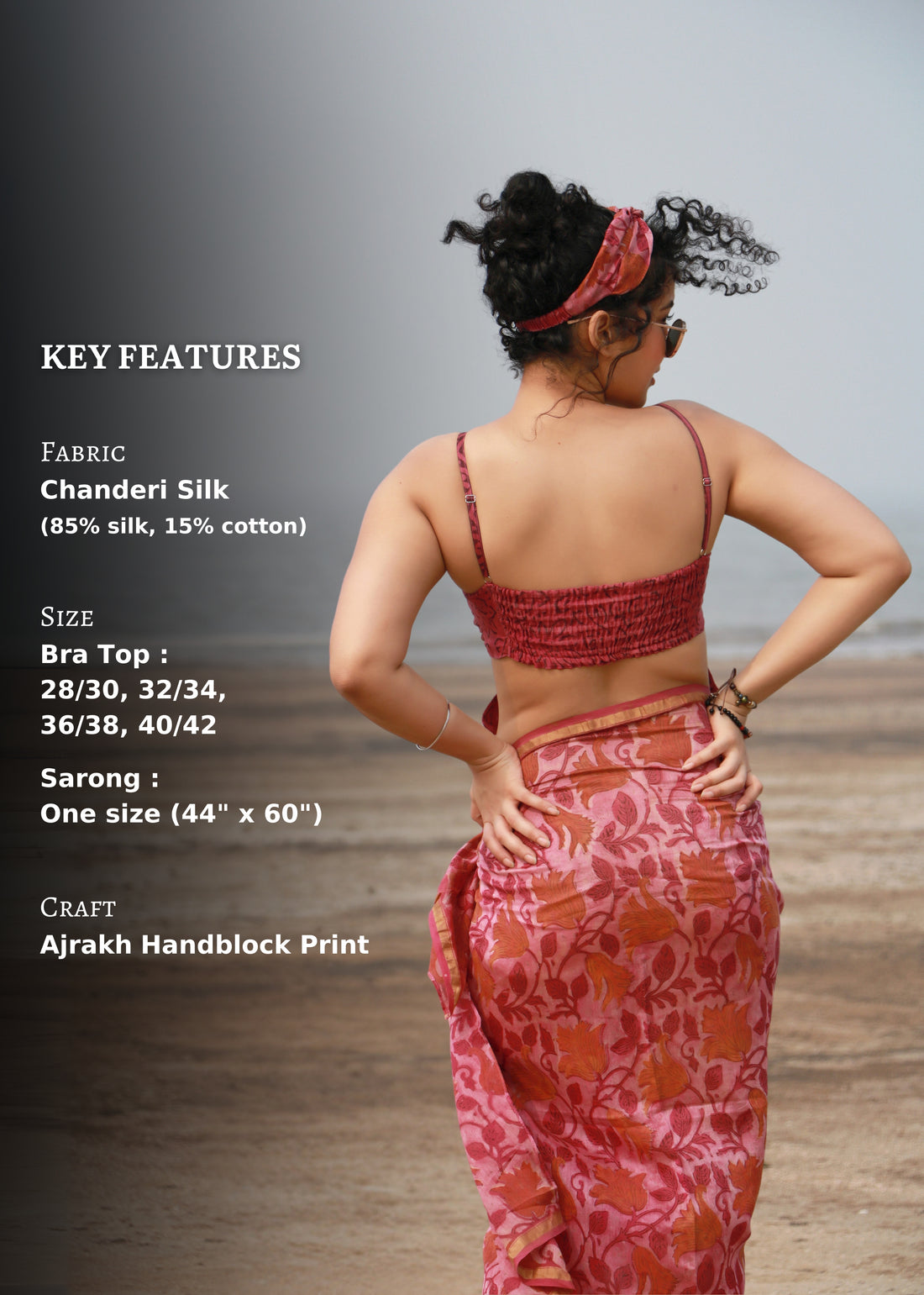 Sehba Ajrakh Print Silk Bra Top &amp; Sarong