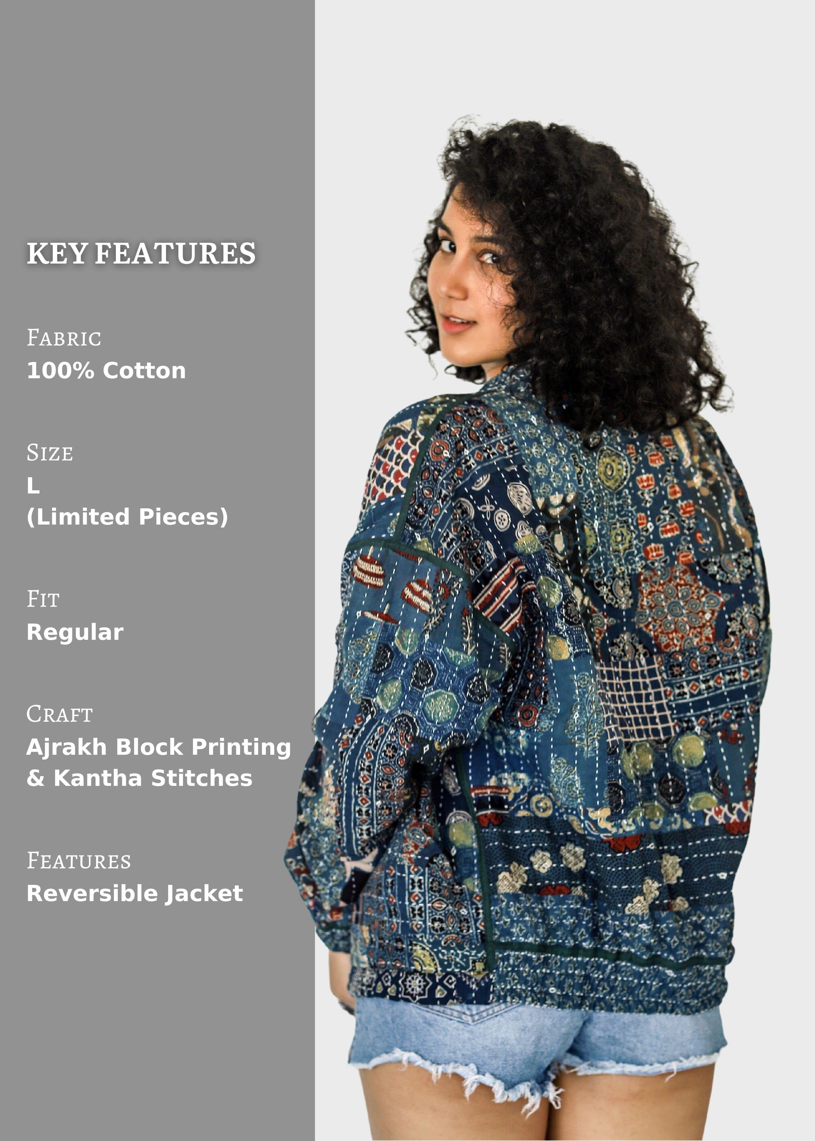 Nilakh Ajrakh Print Reversible Bomber Jacket