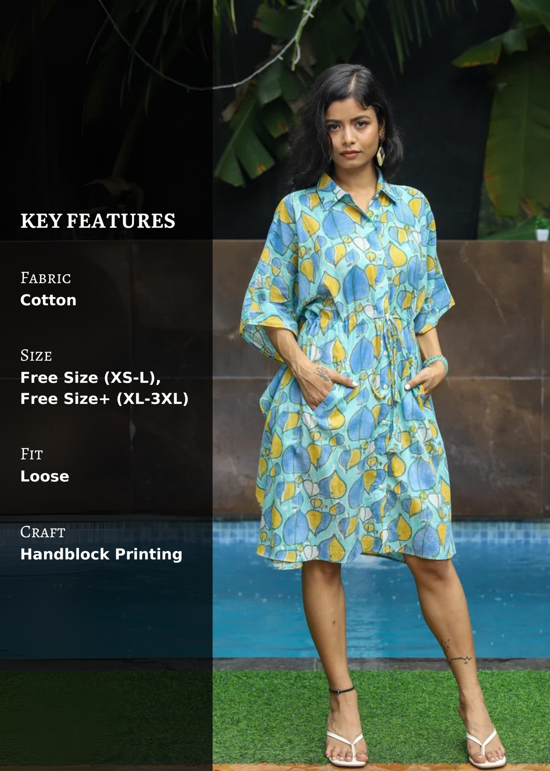 Pallav Handblock Printed Kaftan Shirt Dress