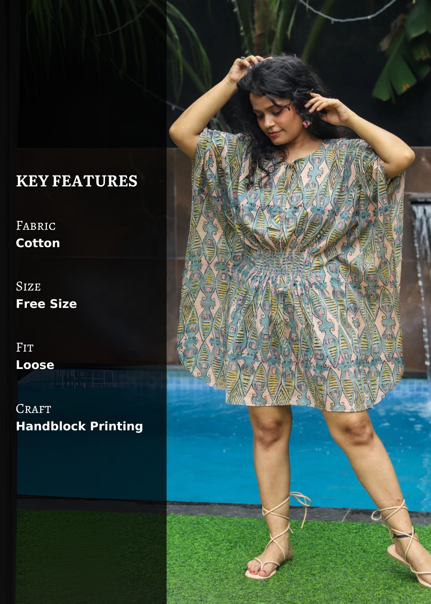 Matsya Handblock Printed Short Kaftan Dress