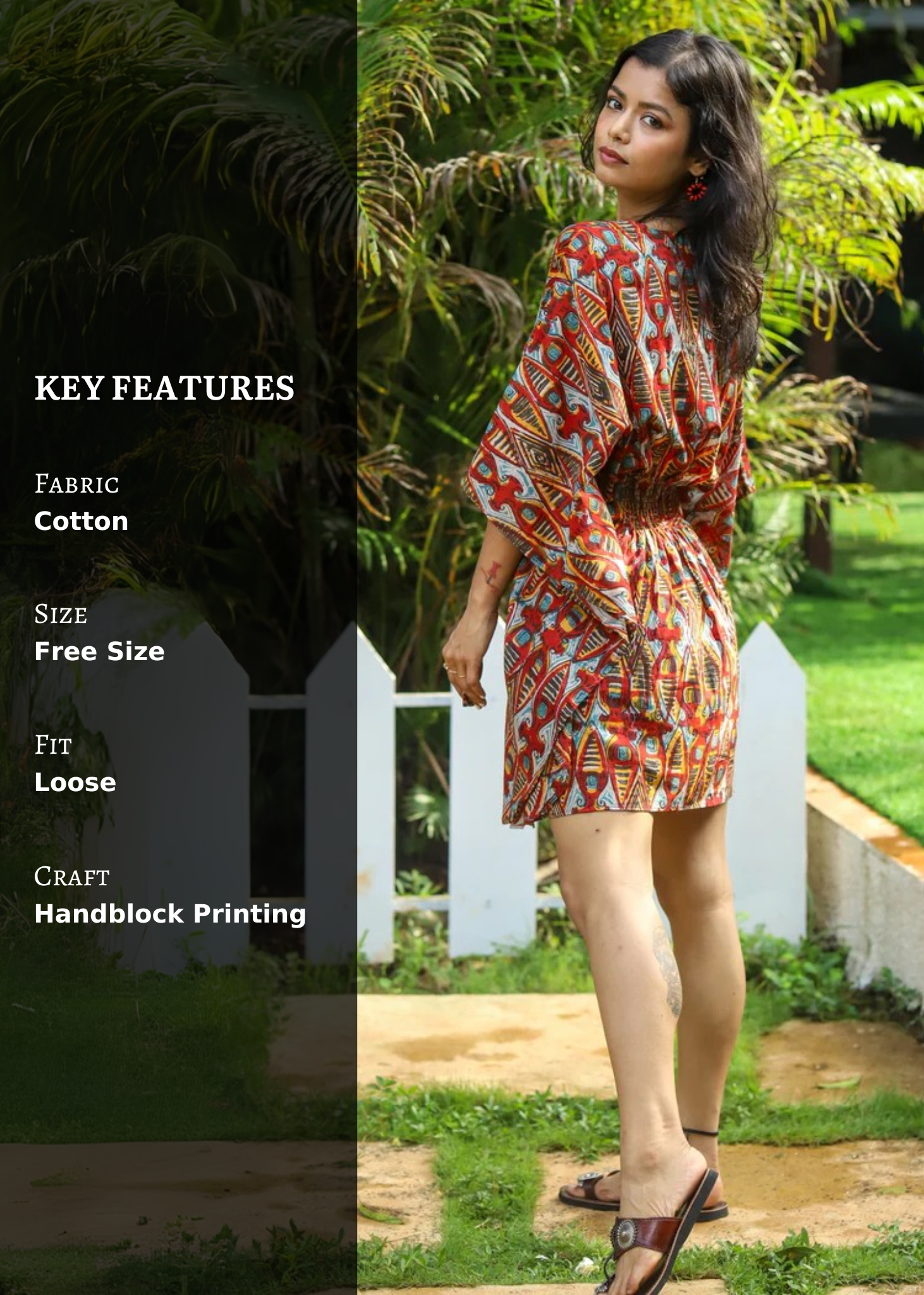 Almas Handblock Printed Short Kaftan Dress