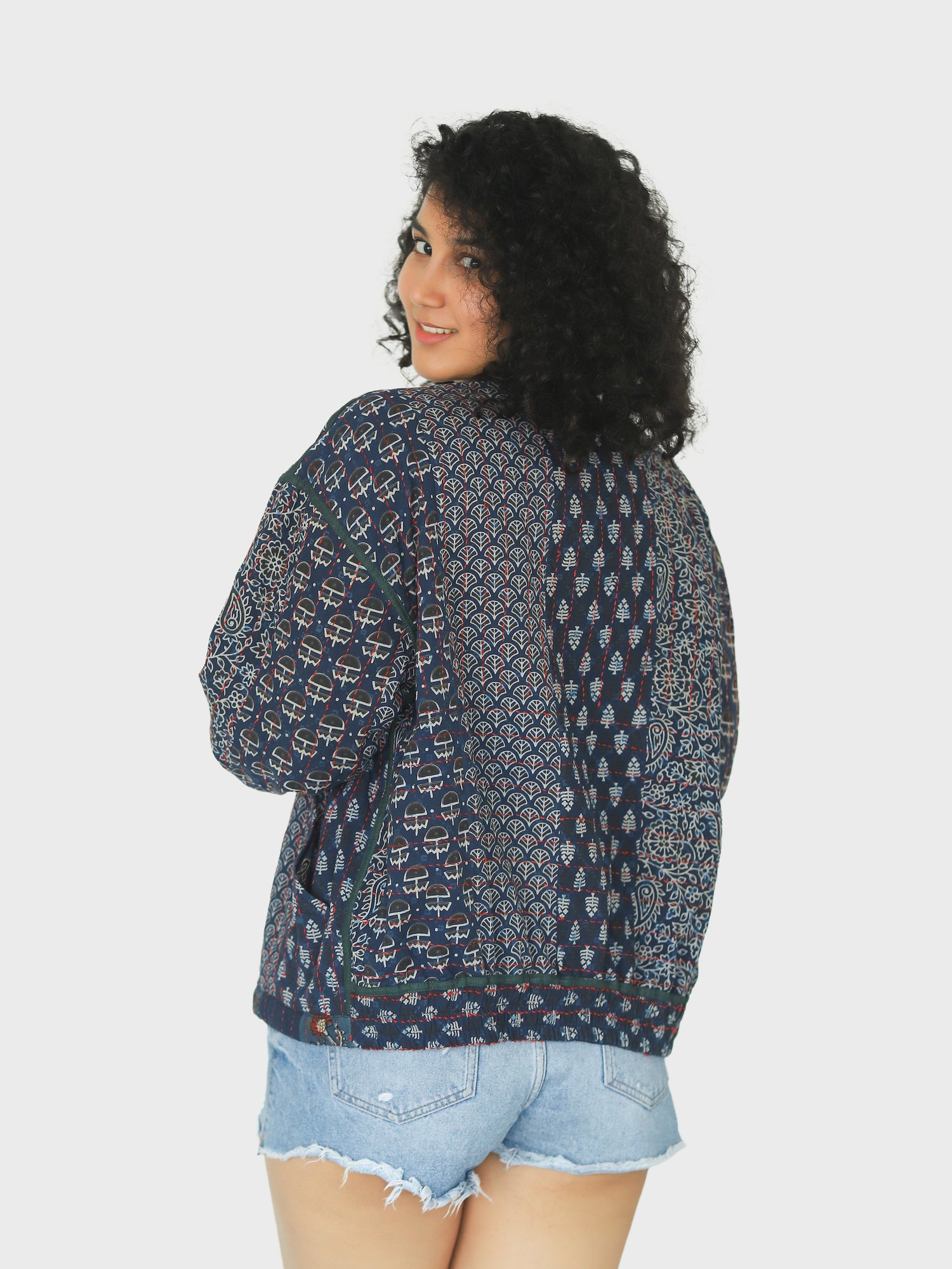 Anjum Ajrakh Print Reversible Bomber Jacket