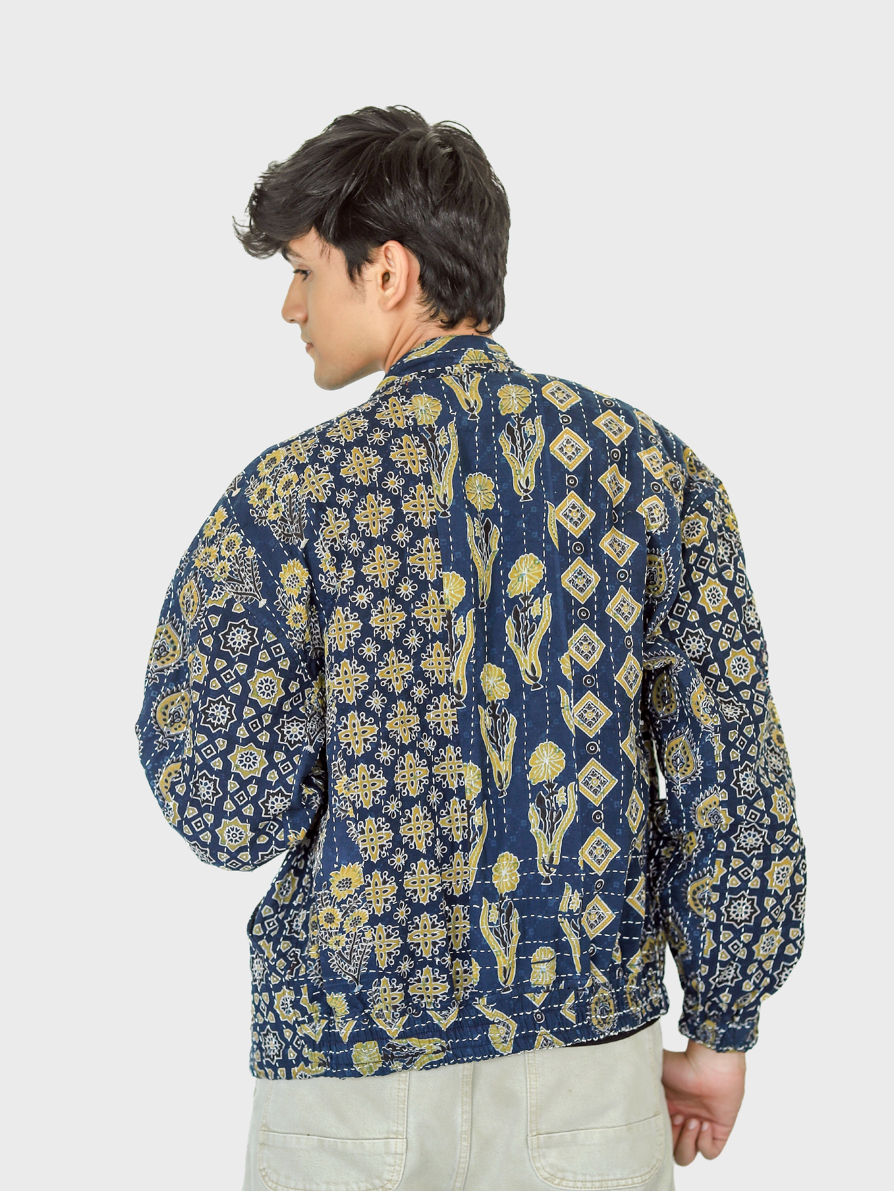 Nilakh Ajrakh Print Reversible Bomber Jacket