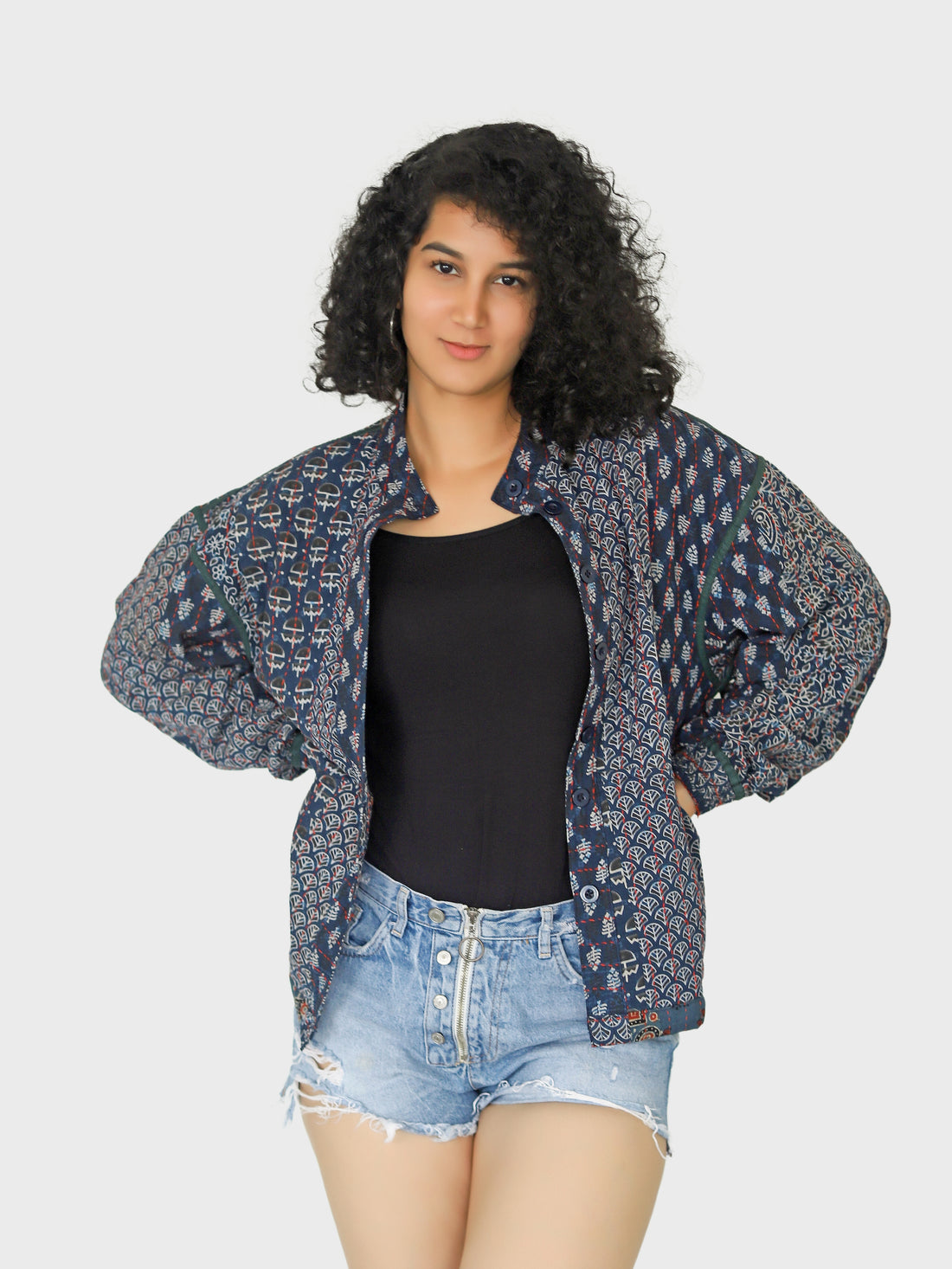 Anjum Ajrakh Print Reversible Bomber Jacket