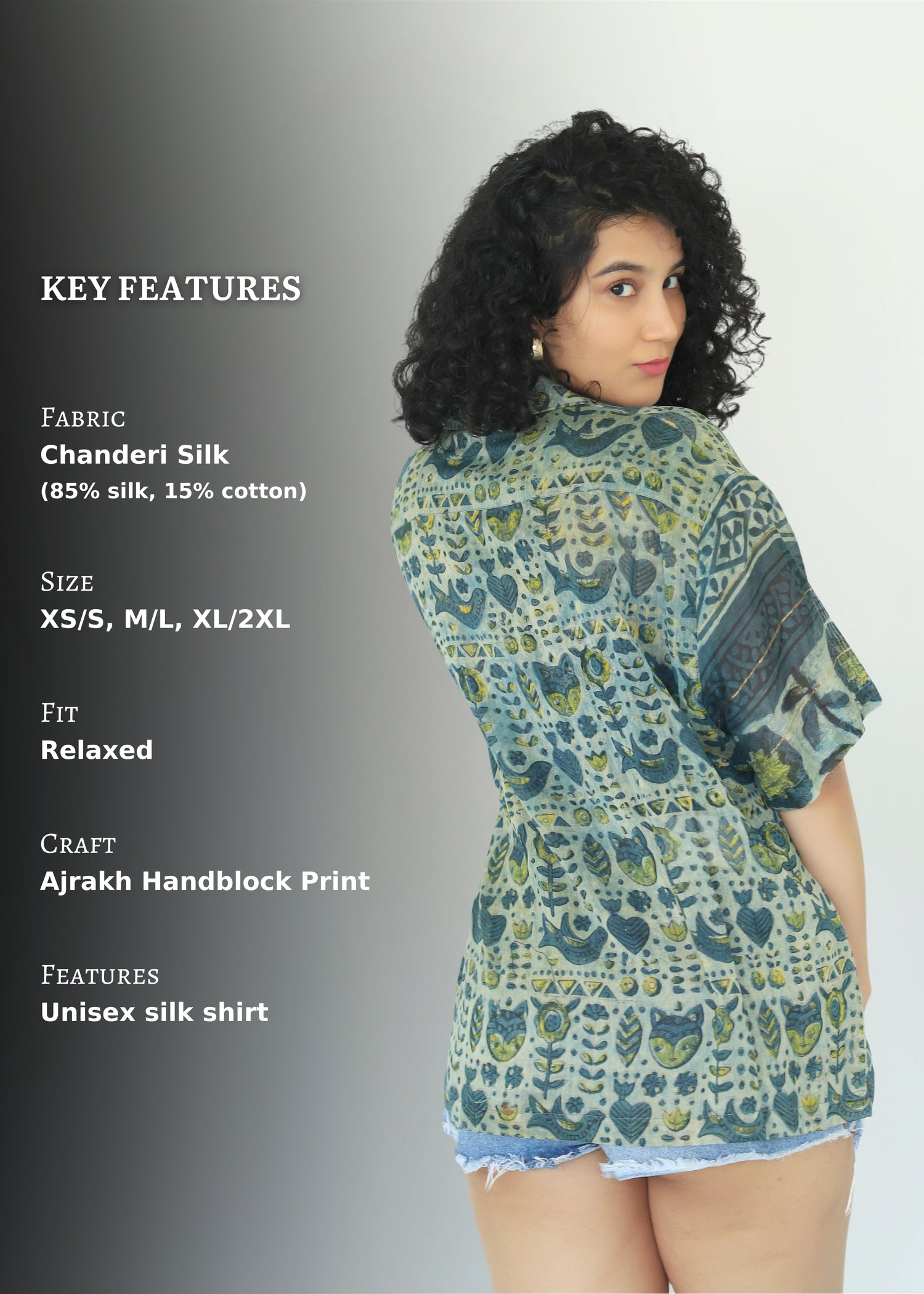 Sahel Ajrakh Print Silk Unisex Shirt