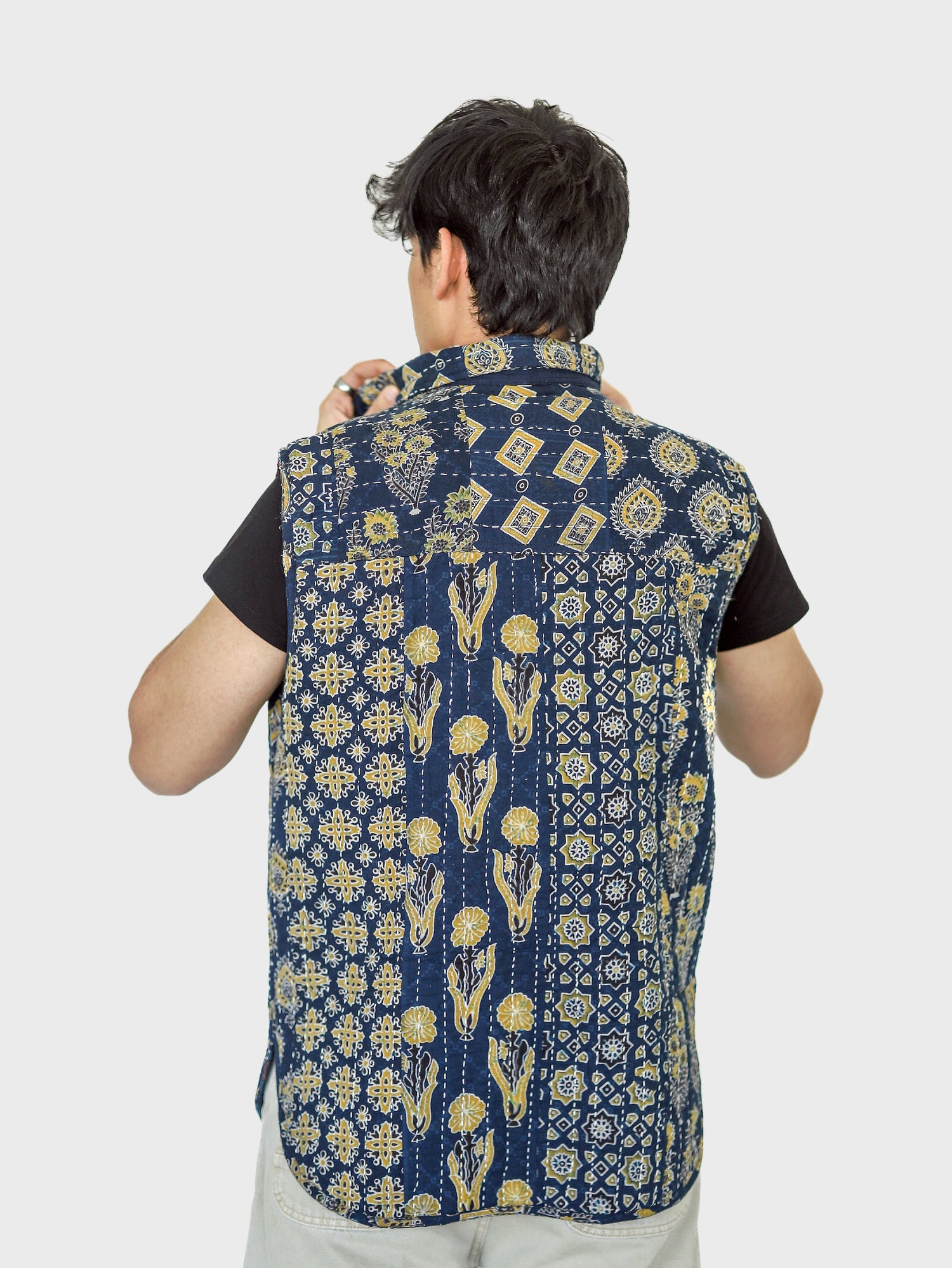 Qala Ajrakh Print Reversible Sleeveless Jacket