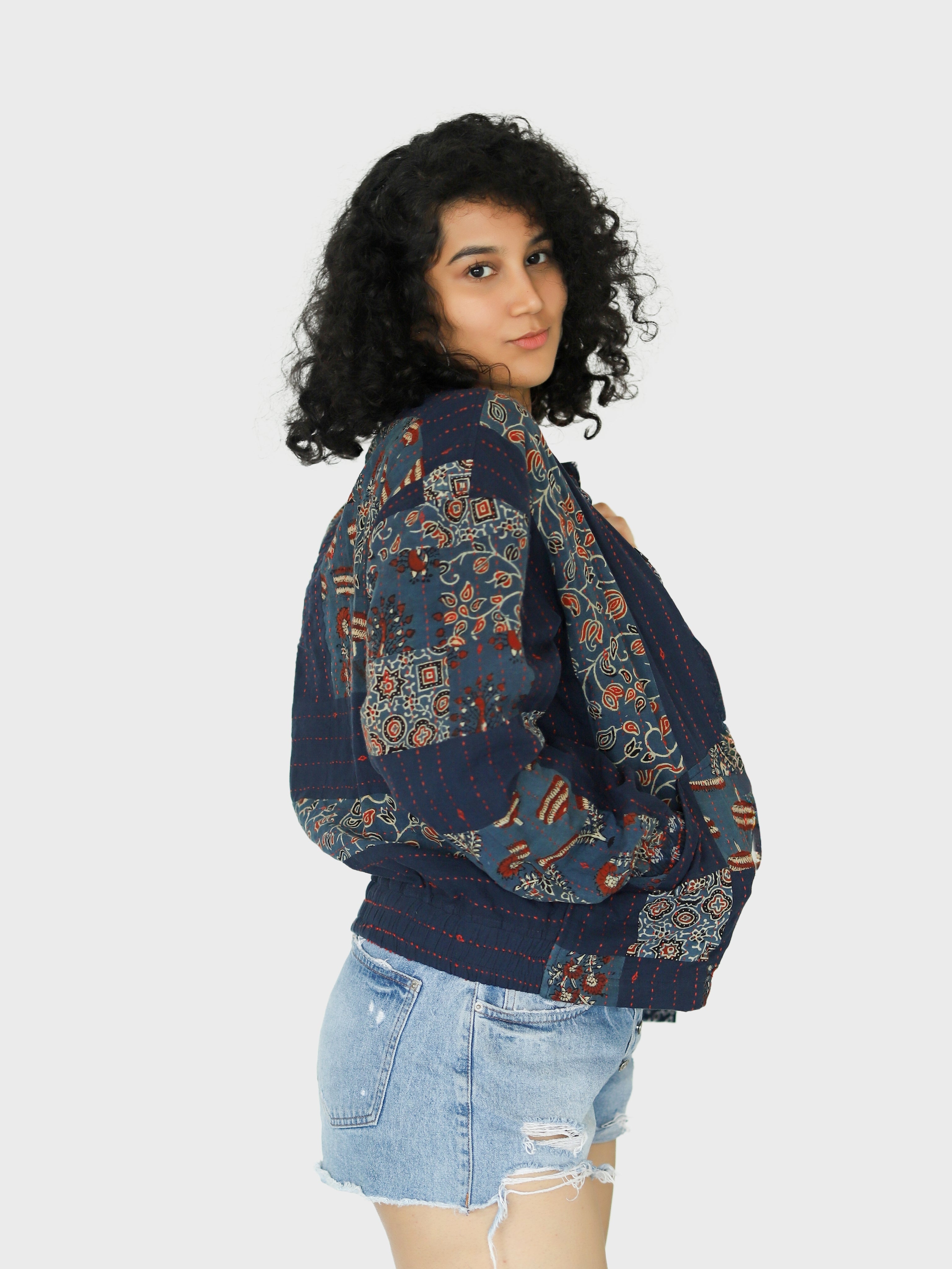 Anjum Ajrakh Print Reversible Bomber Jacket