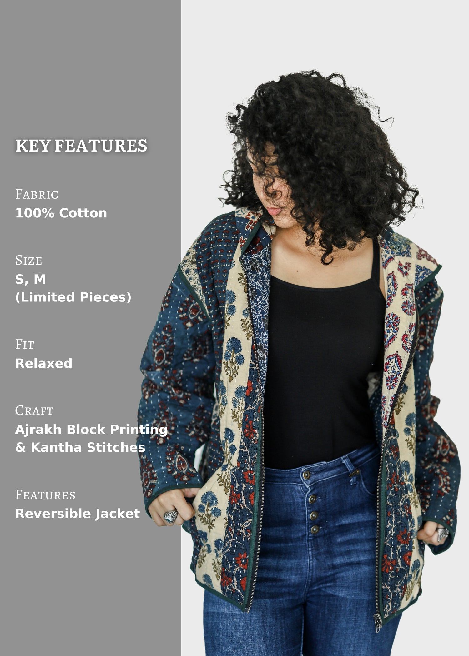 Raha Ajrakh Print Reversible Hooded Jacket