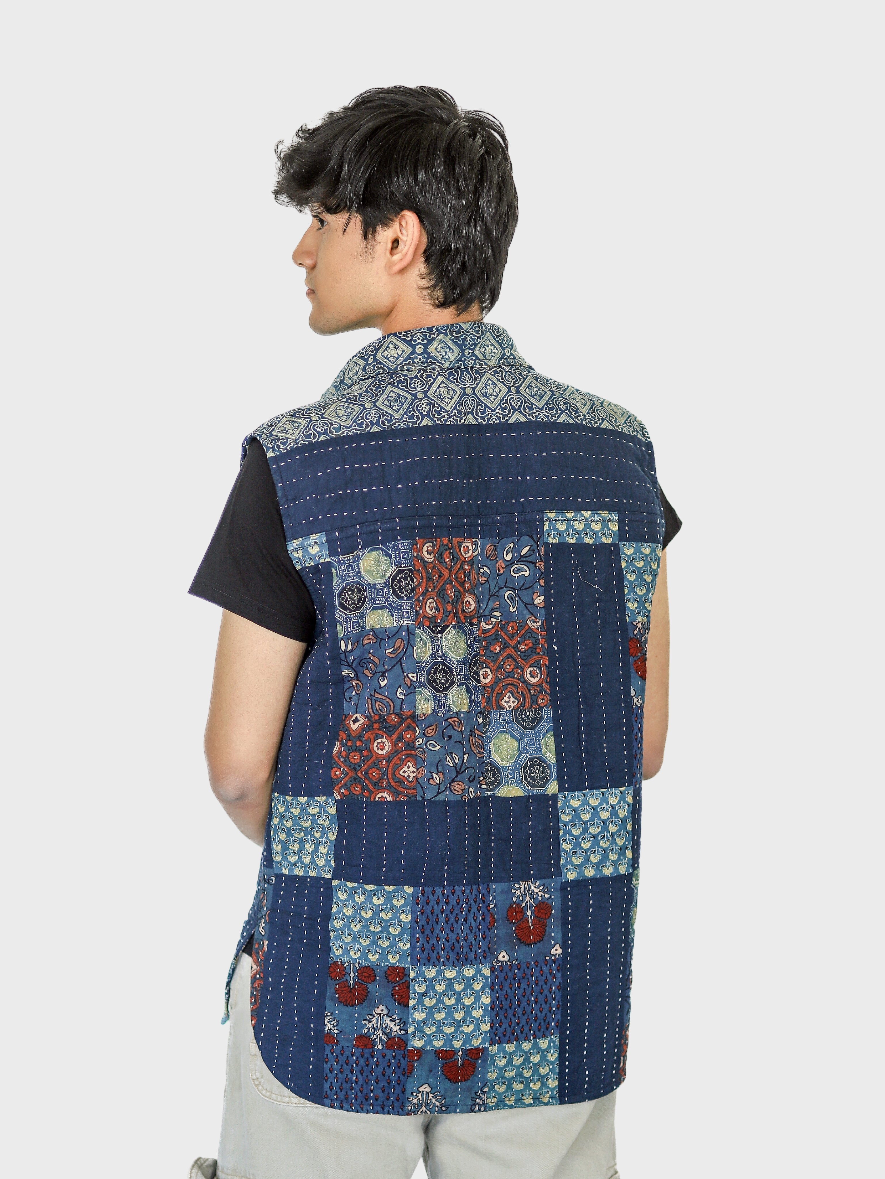 Qala Ajrakh Print Reversible Sleeveless Jacket