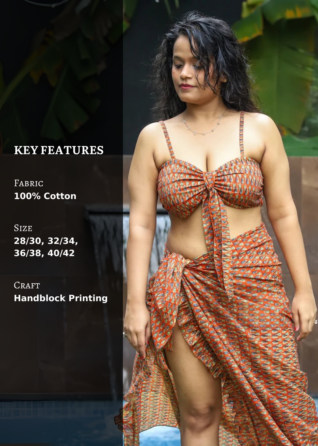 Set of 2 - Umang Block Printed Bra Top &amp; Sarong