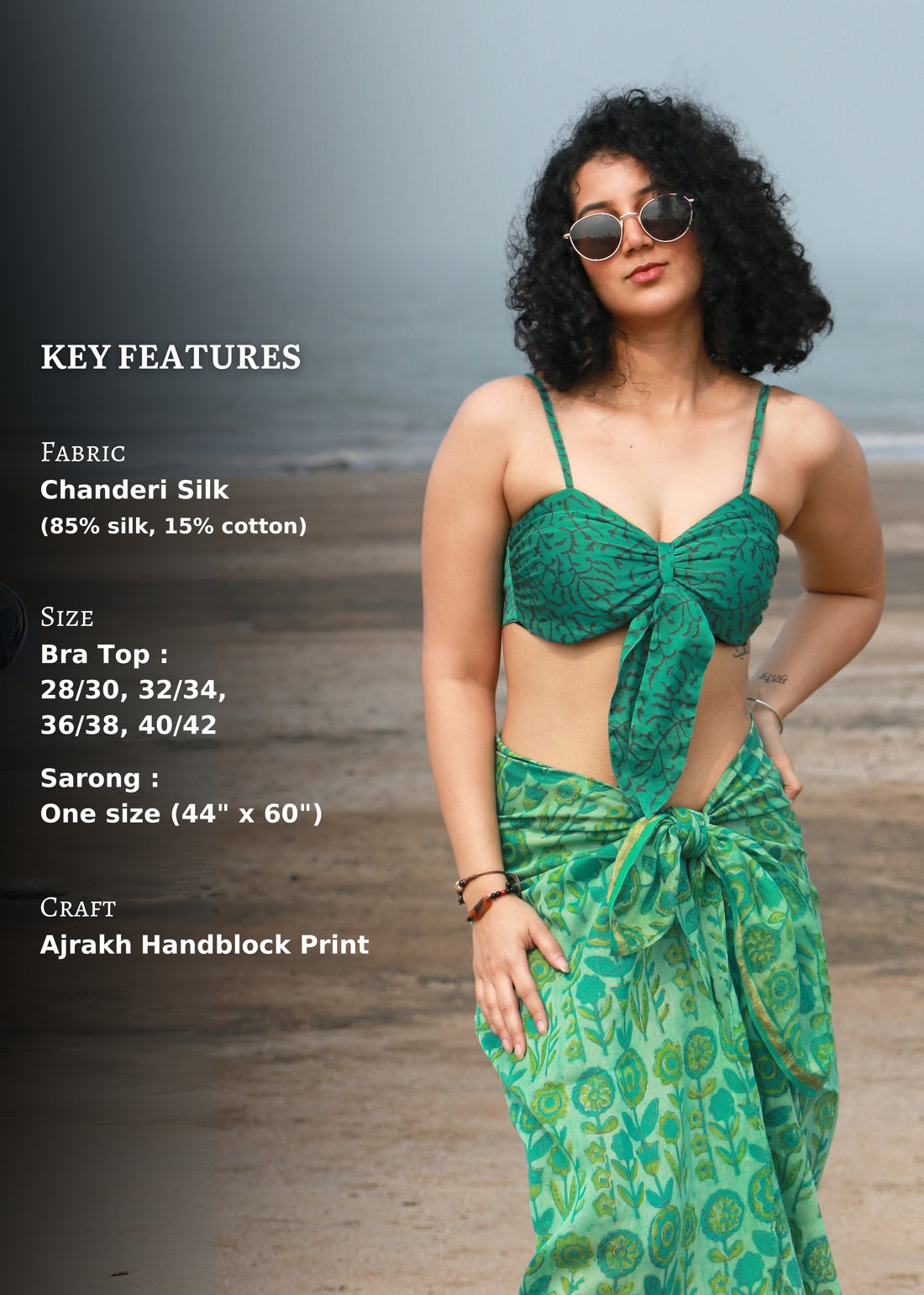 Zefir Ajrakh Print Silk Bra Top &amp; Sarong