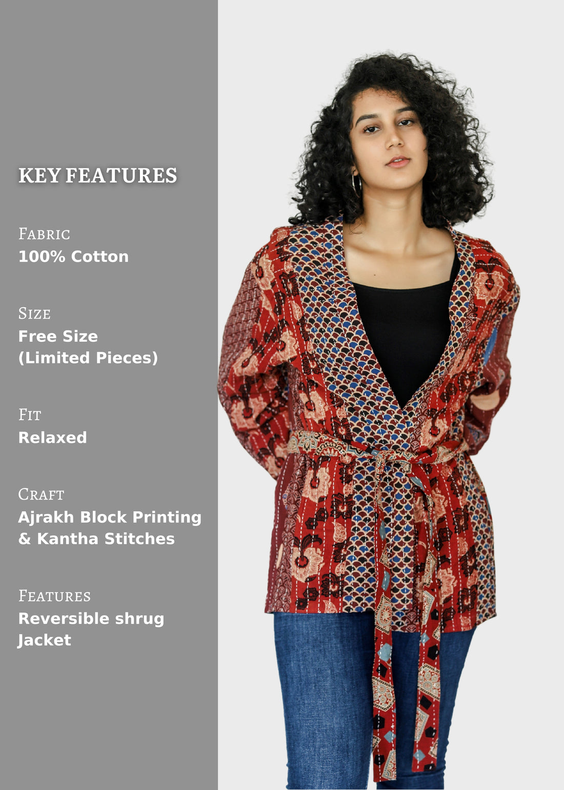 Ramya Ajrakh Print Reversible Shrug Jacket