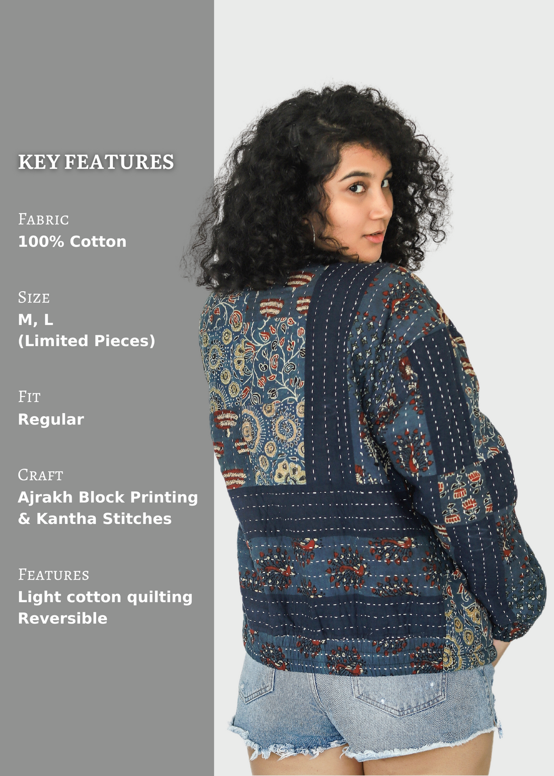 Ruya Ajrakh Print Reversible Bomber Jacket