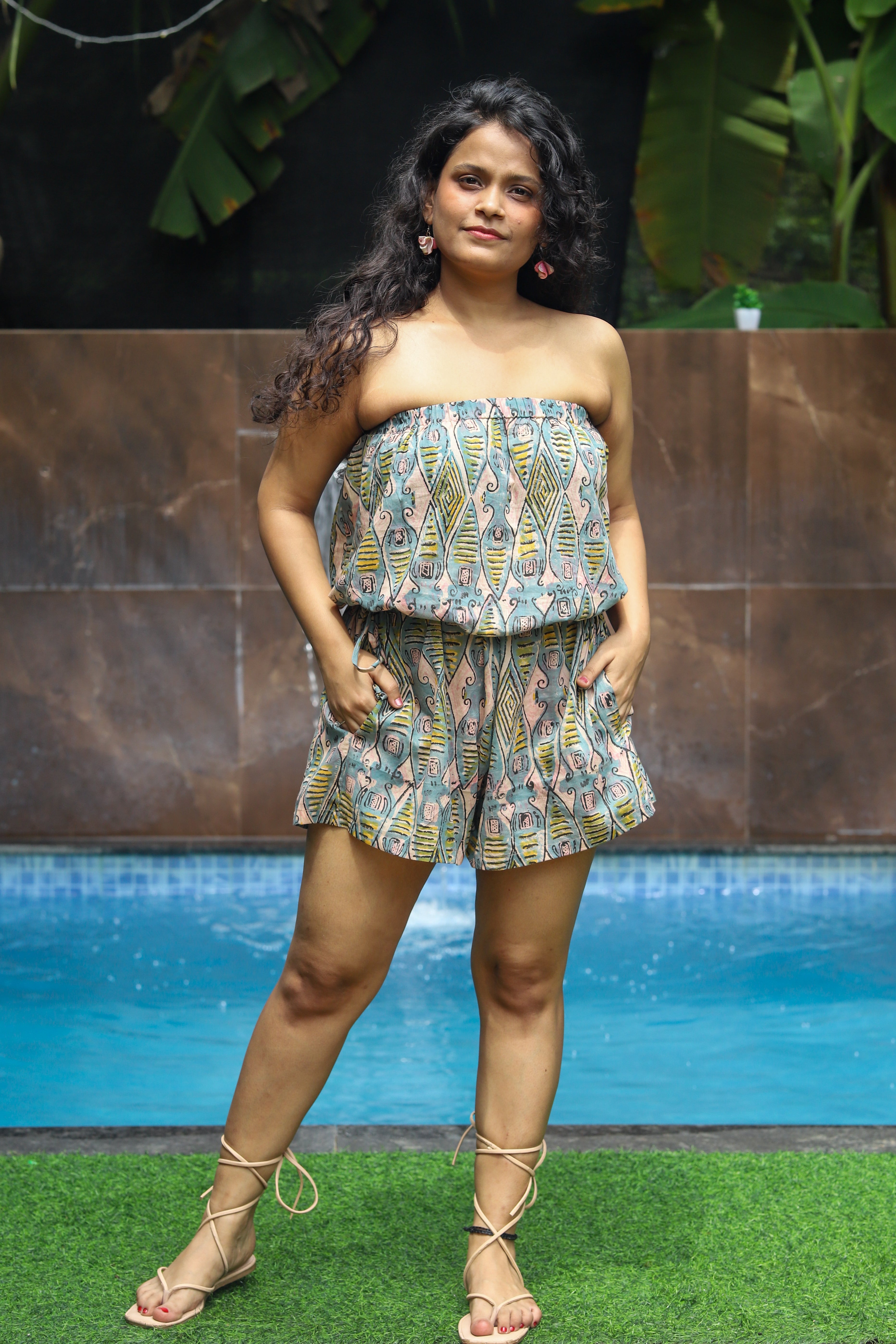 Matsya Block Printed Beach Playsuit