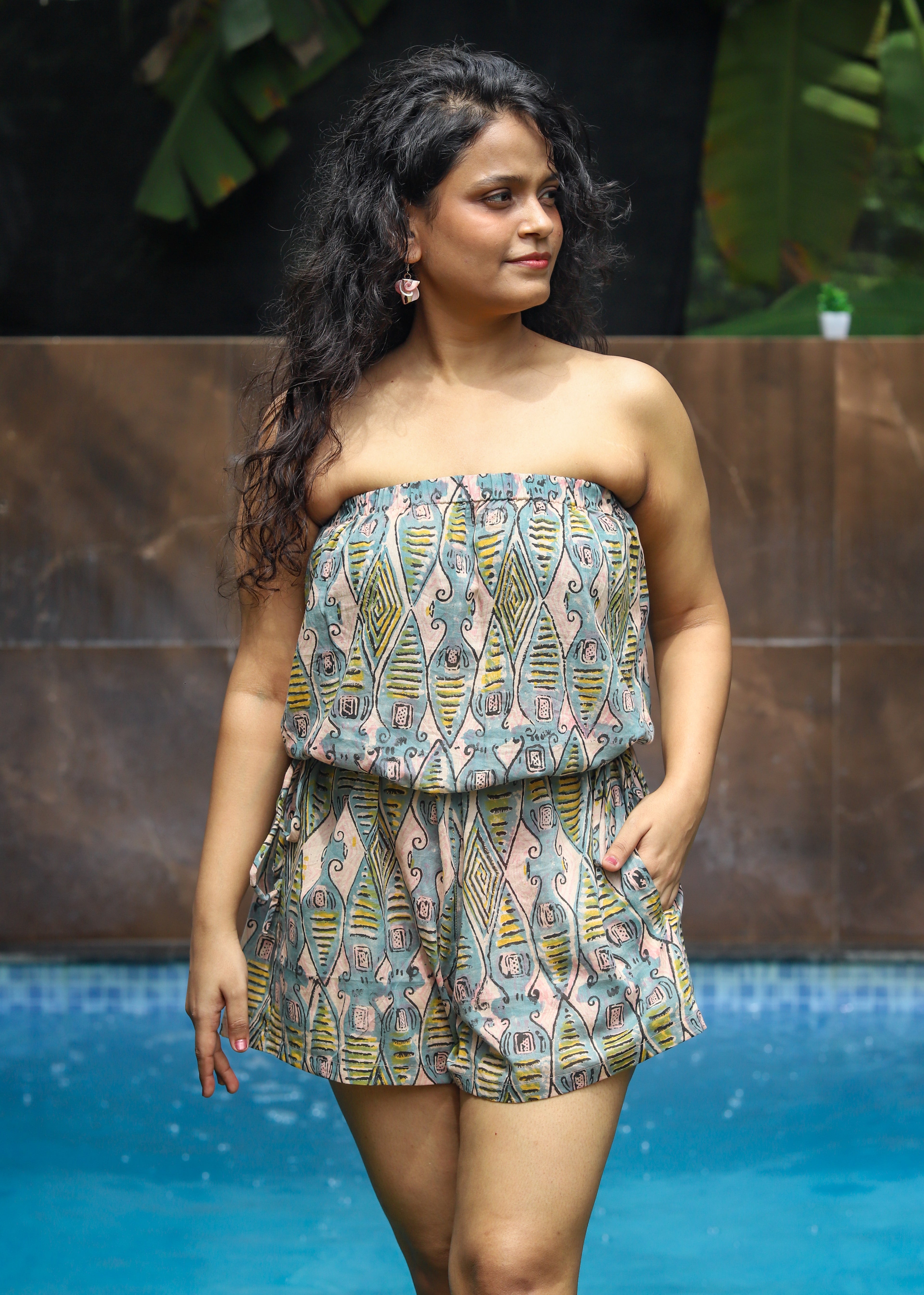 Matsya Block Printed Beach Playsuit