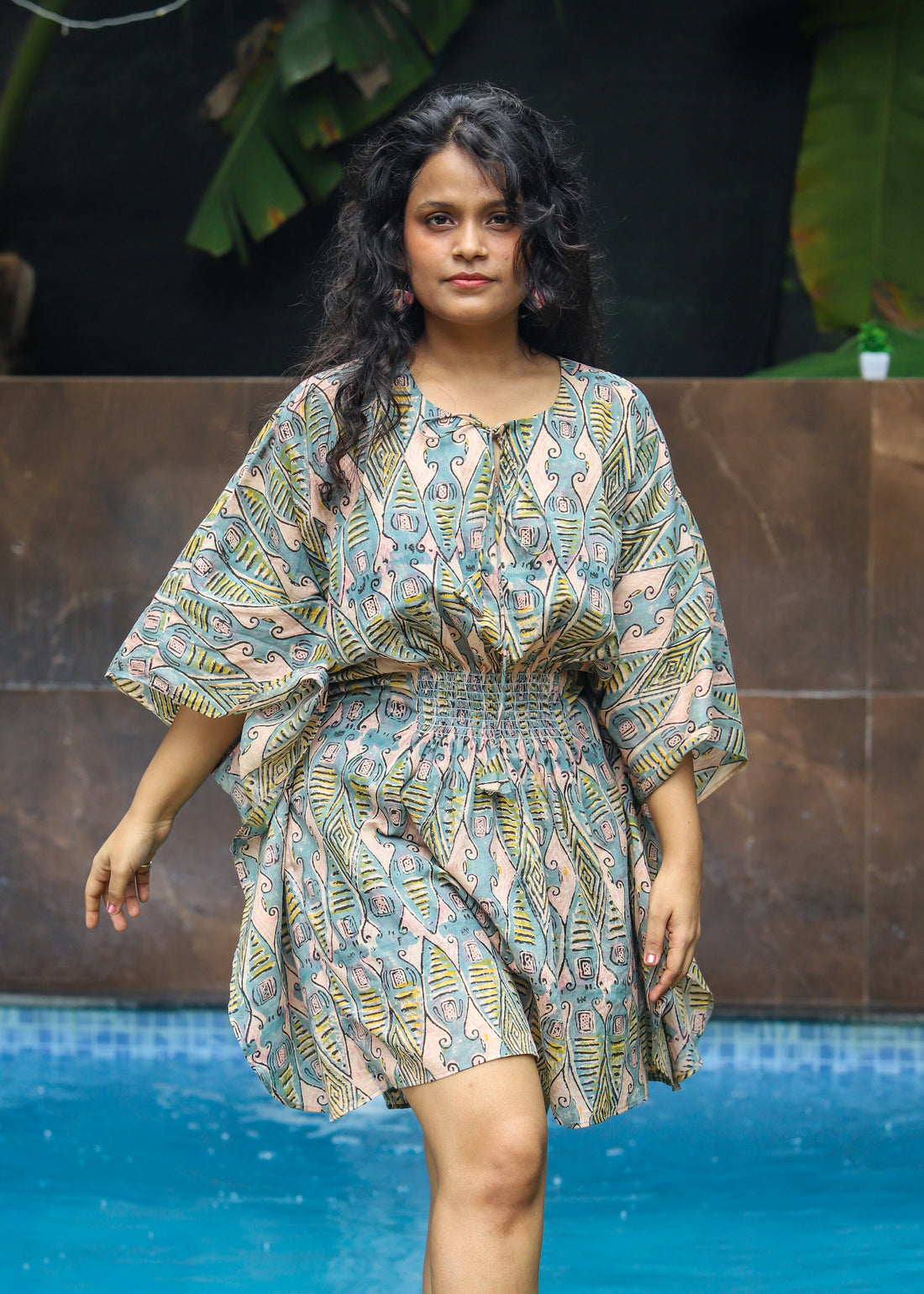 Matsya Handblock Printed Short Kaftan Dress