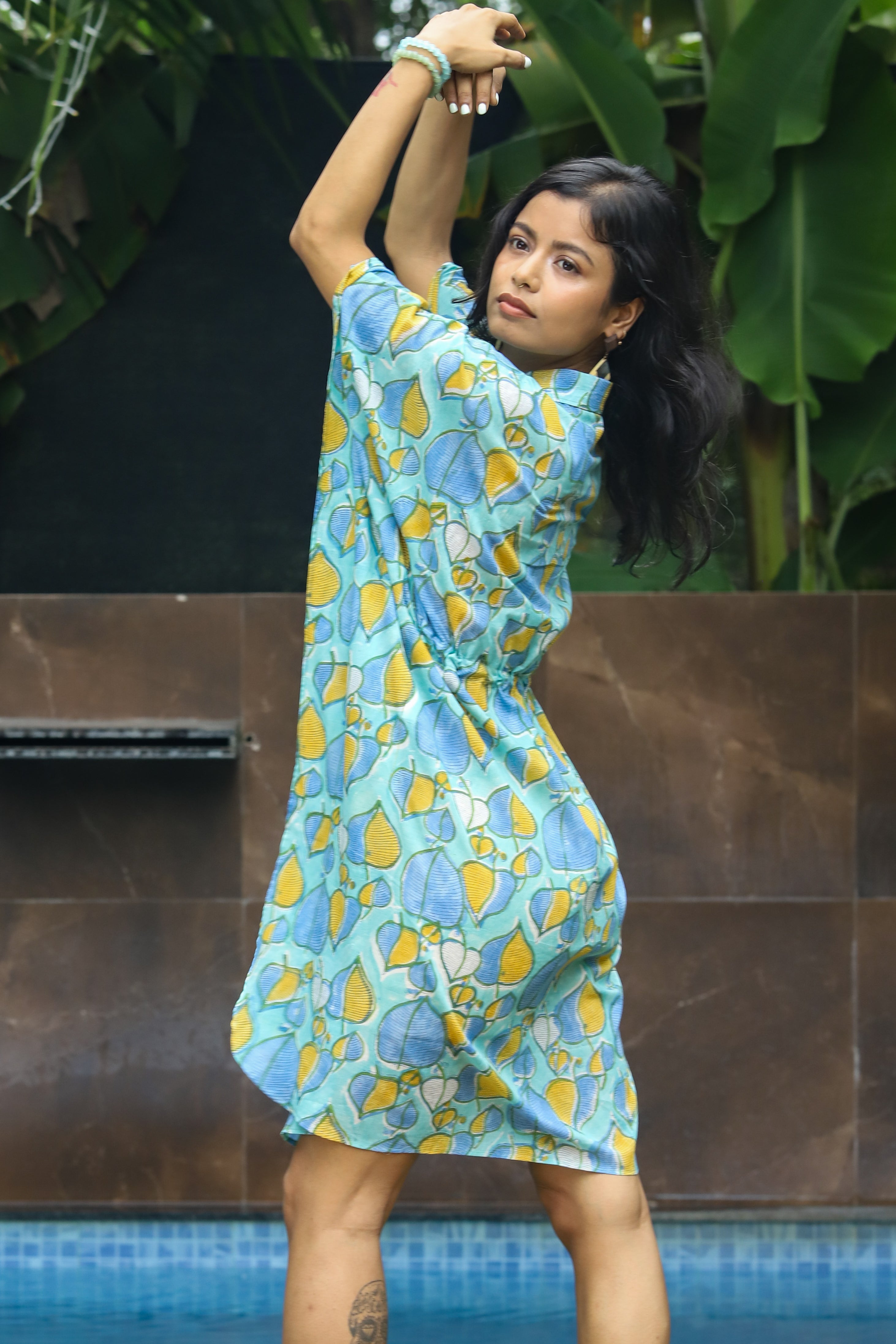 Pallav Handblock Printed Kaftan Shirt Dress