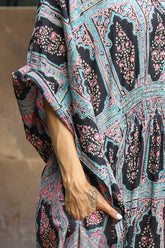 “Jharoka Handblock Printed Cotton Kaftan with intricate floral patterns, lightweight and breathable, perfect for summer days by CULTURE KRAFT.”