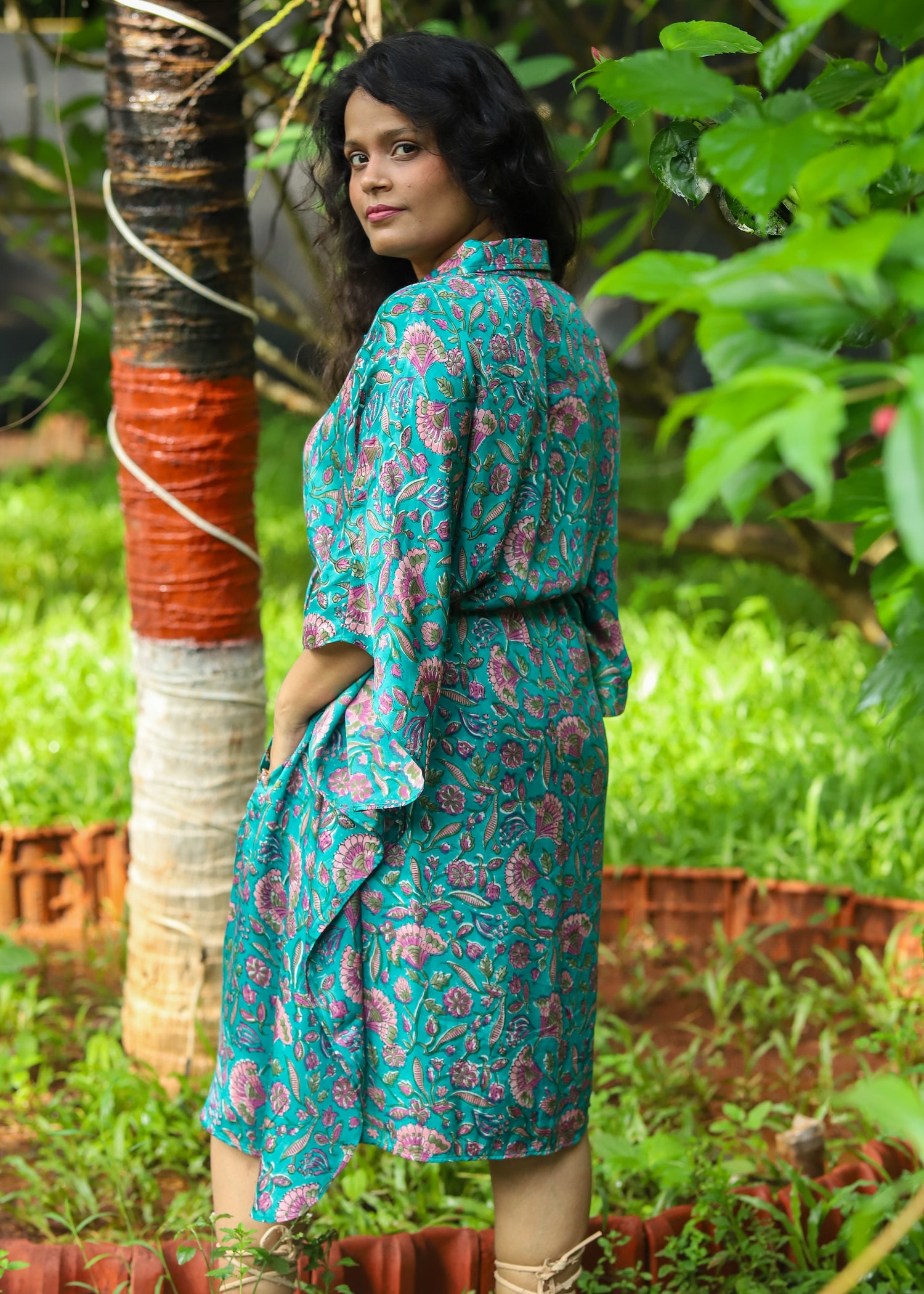 Misha Block Printed Modal Kaftan Shirt Dress