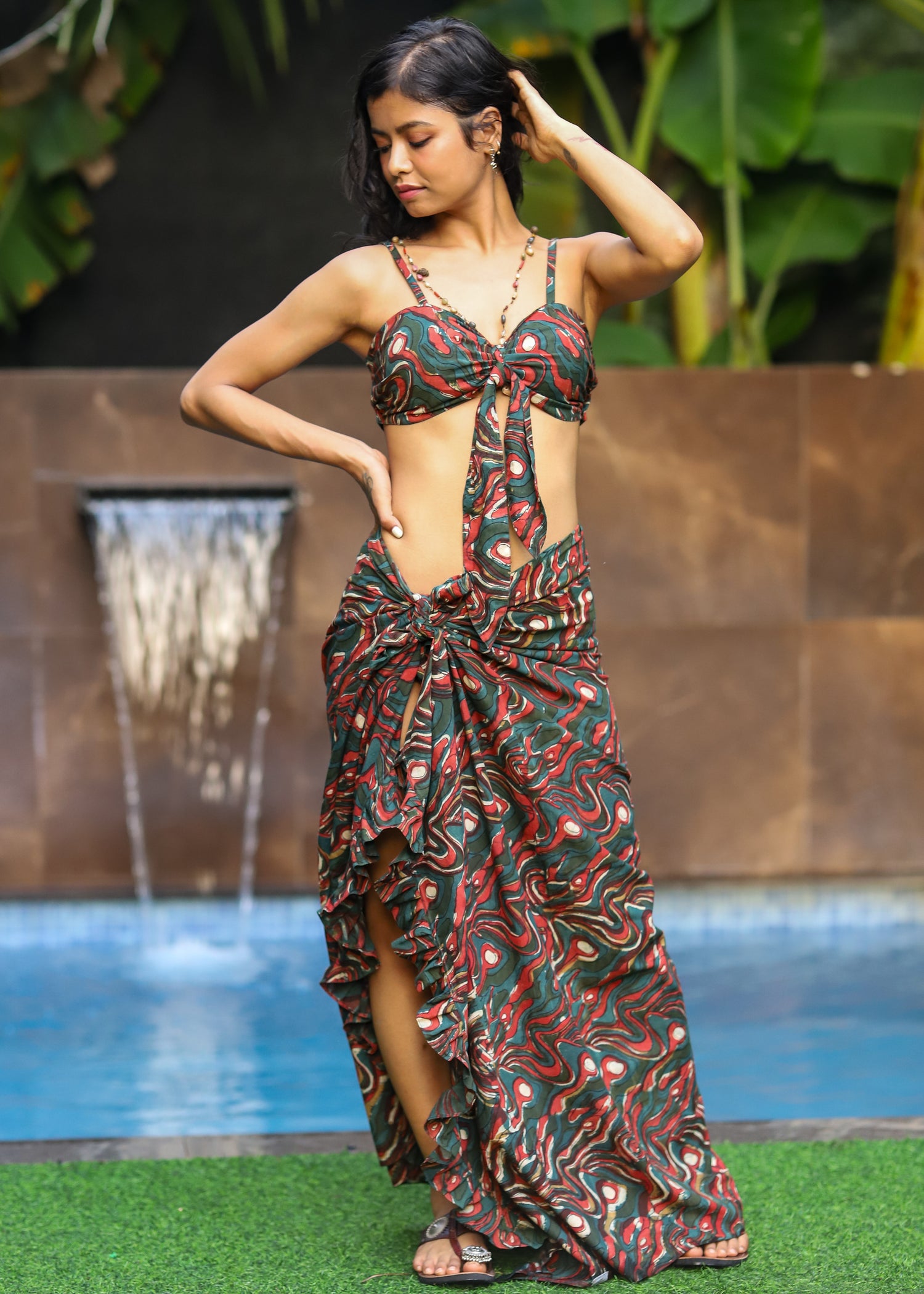 Set of 2 - Pravah Block Printed Bra Top &amp; Sarong