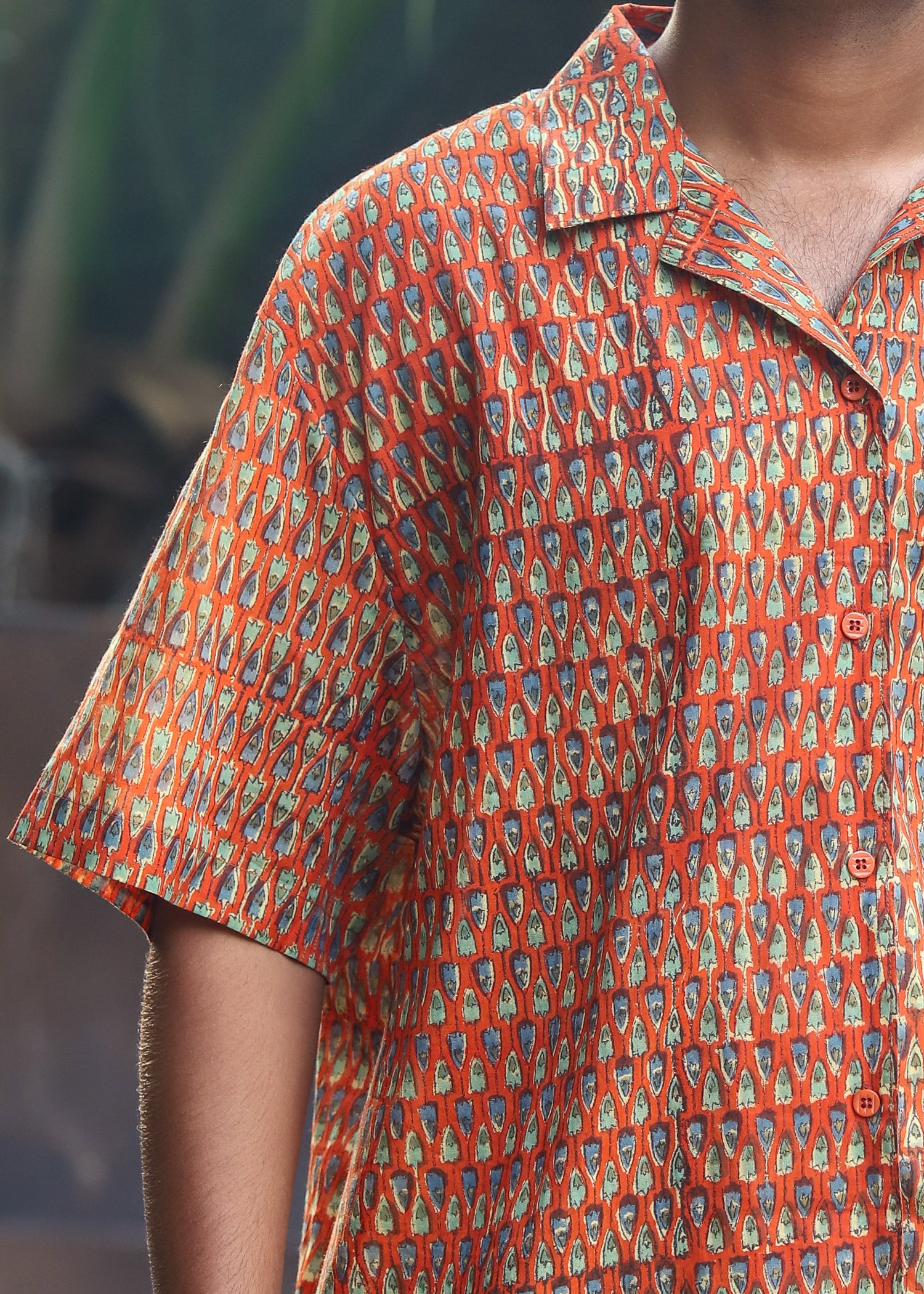 “Umang handblock printed unisex shirt with traditional Indian motifs, lightweight and breathable fabric, perfect for casual wear by CULTURE KRAFT.”